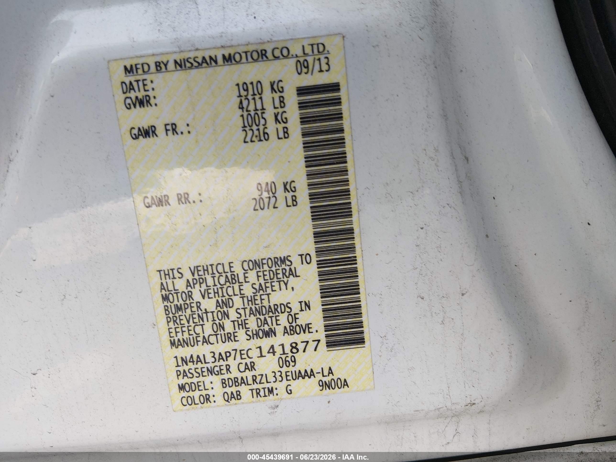 2014 Nissan Altima 2.5 S White vin: 1N4AL3AP7EC141877