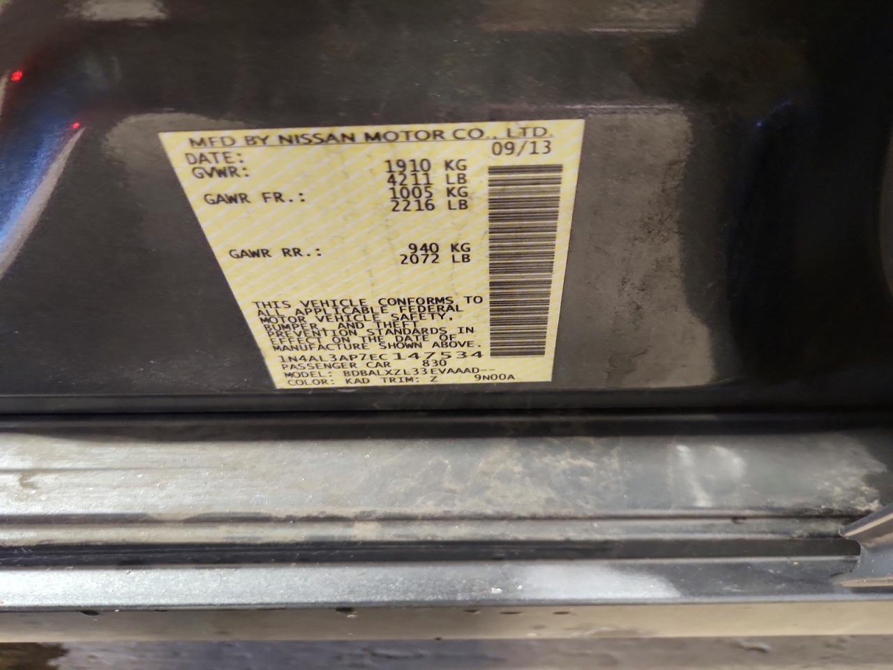 2014 Nissan Altima 2.5 Sl Серый vin: 1N4AL3AP7EC147534
