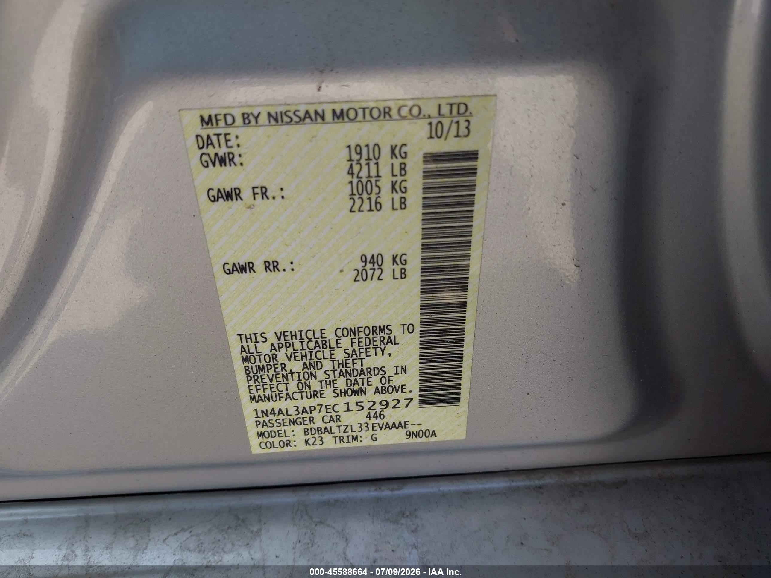 2014 Nissan Altima 2.5 Sv Silver vin: 1N4AL3AP7EC152927