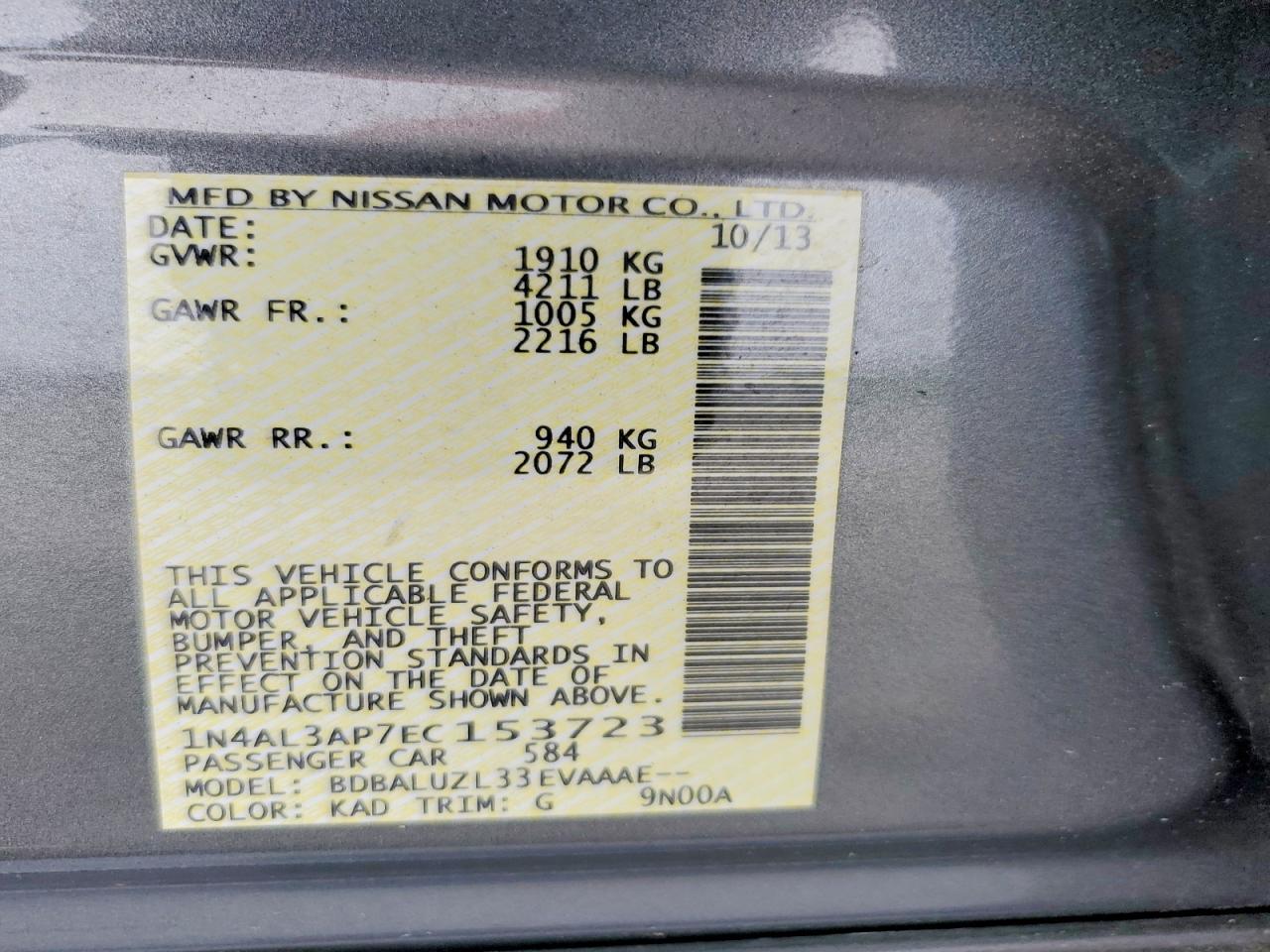 2014 Nissan Altima 2.5 Sv Gray vin: 1N4AL3AP7EC153723