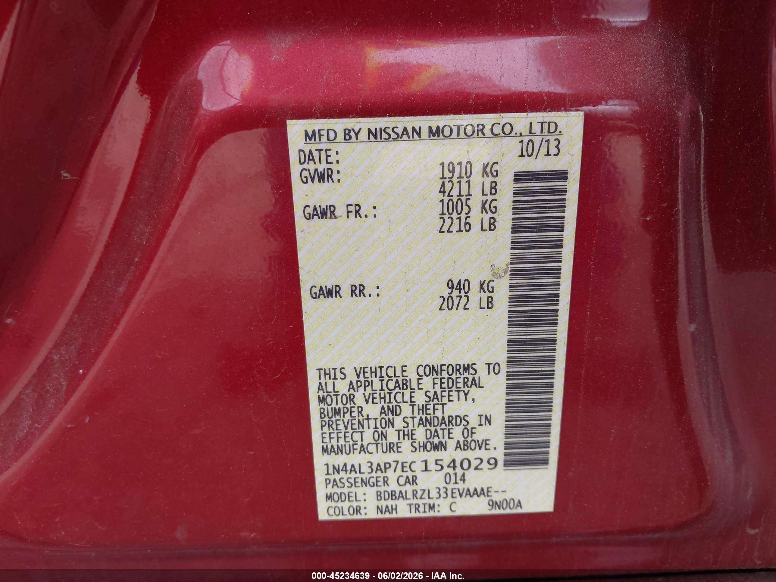 2014 Nissan Altima 2.5 S Красный vin: 1N4AL3AP7EC154029