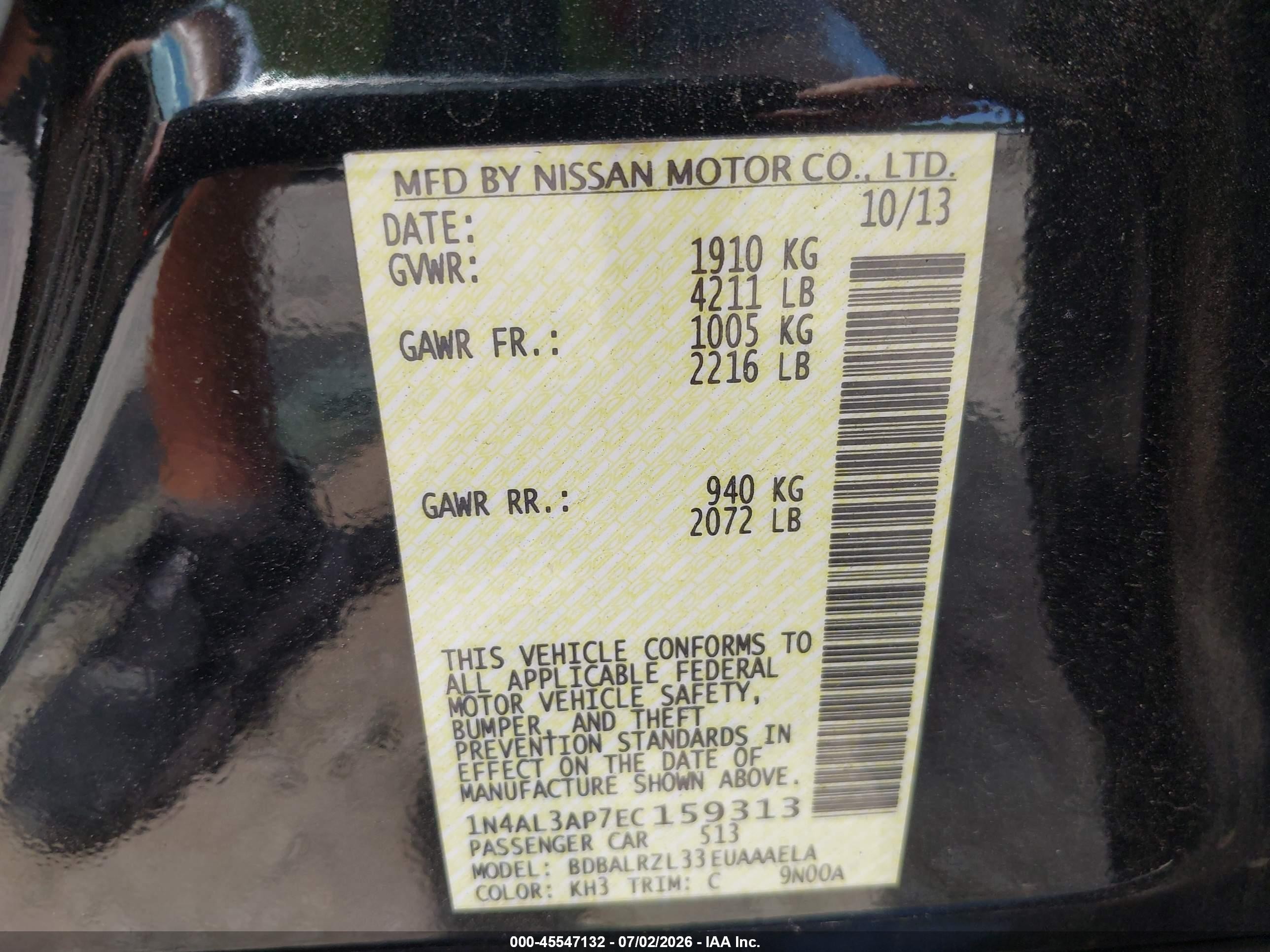 2014 Nissan Altima 2.5 S Black vin: 1N4AL3AP7EC159313