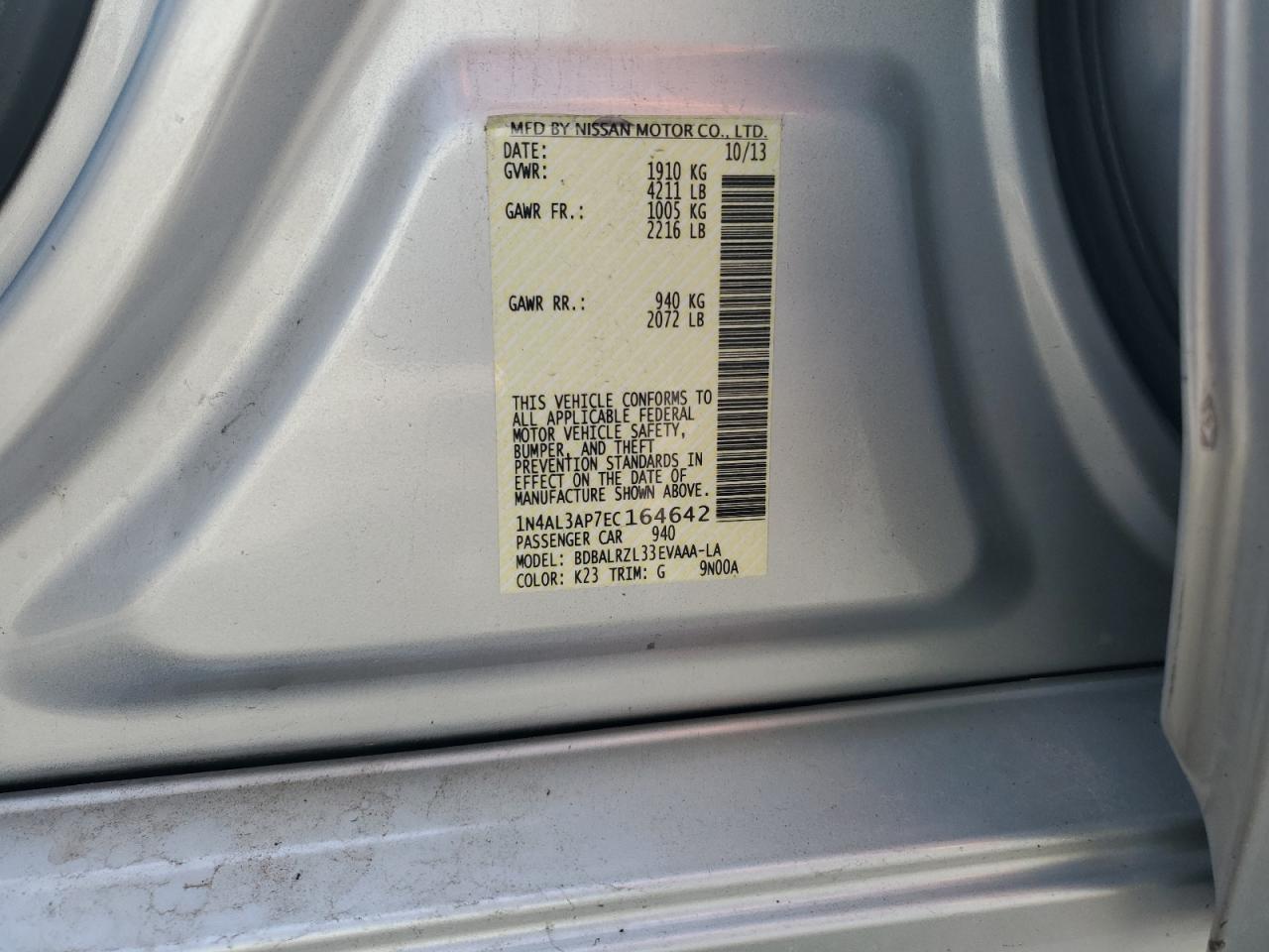 2014 Nissan Altima 2.5 Silver vin: 1N4AL3AP7EC164642