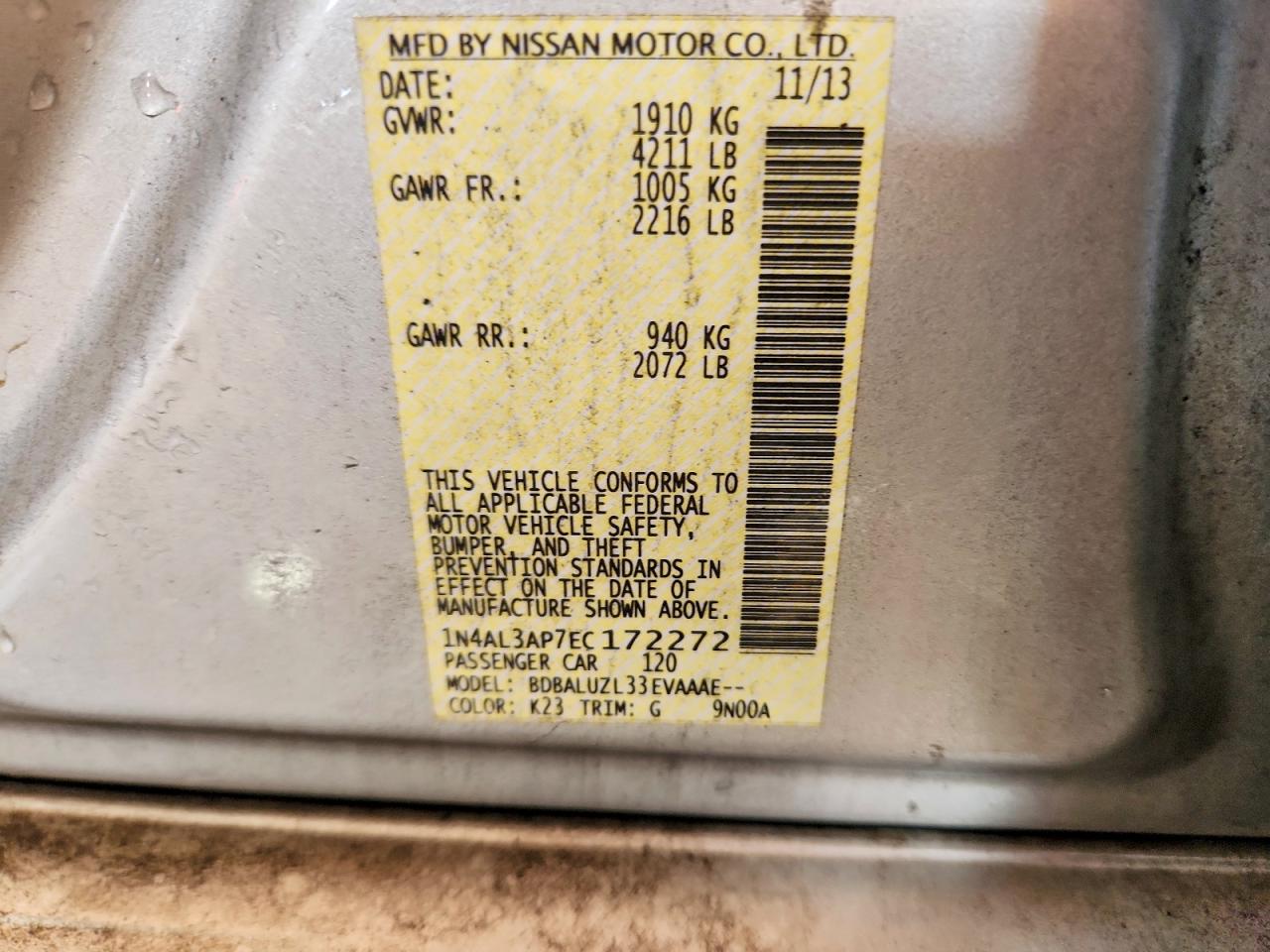 2014 Nissan Altima 2.5 Sv Silver vin: 1N4AL3AP7EC172272