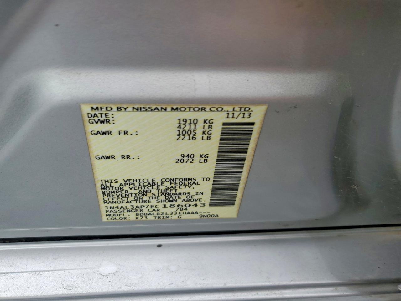 2014 Nissan Altima 2.5 S Silver vin: 1N4AL3AP7EC186043