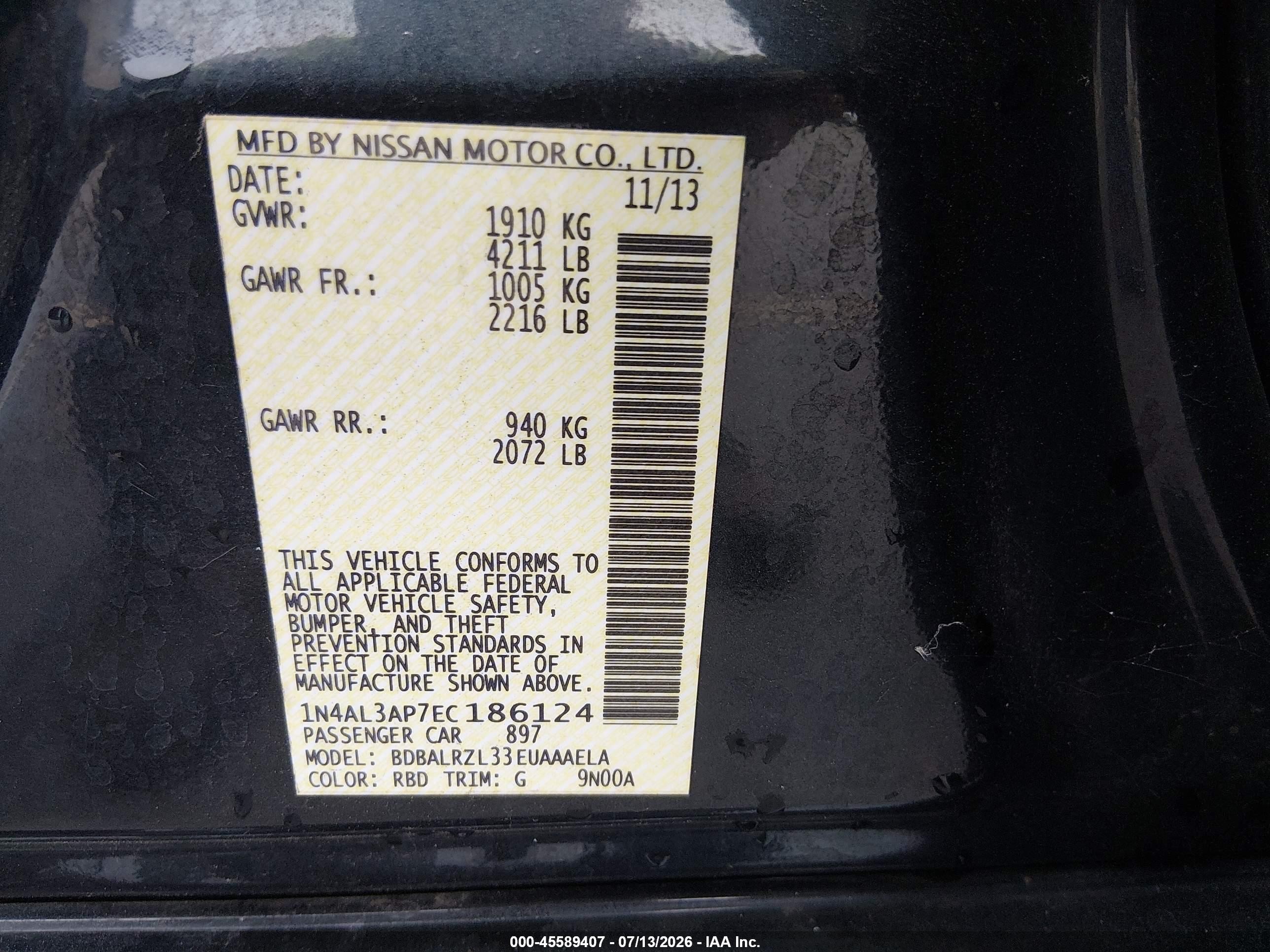 2014 Nissan Altima 2.5 S Blue vin: 1N4AL3AP7EC186124