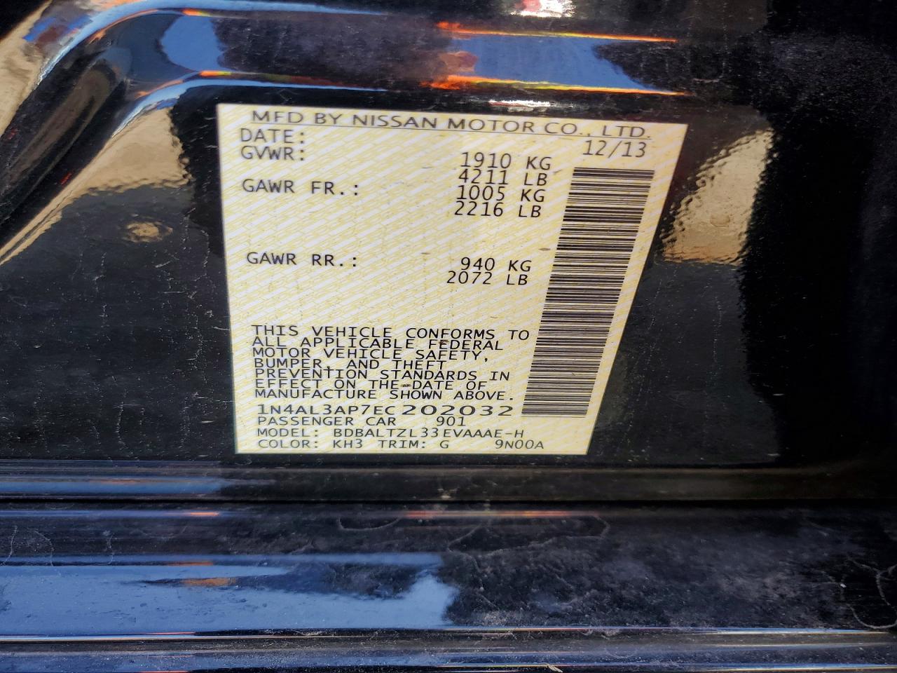 2014 Nissan Altima 2.5 Sv Black vin: 1N4AL3AP7EC202032