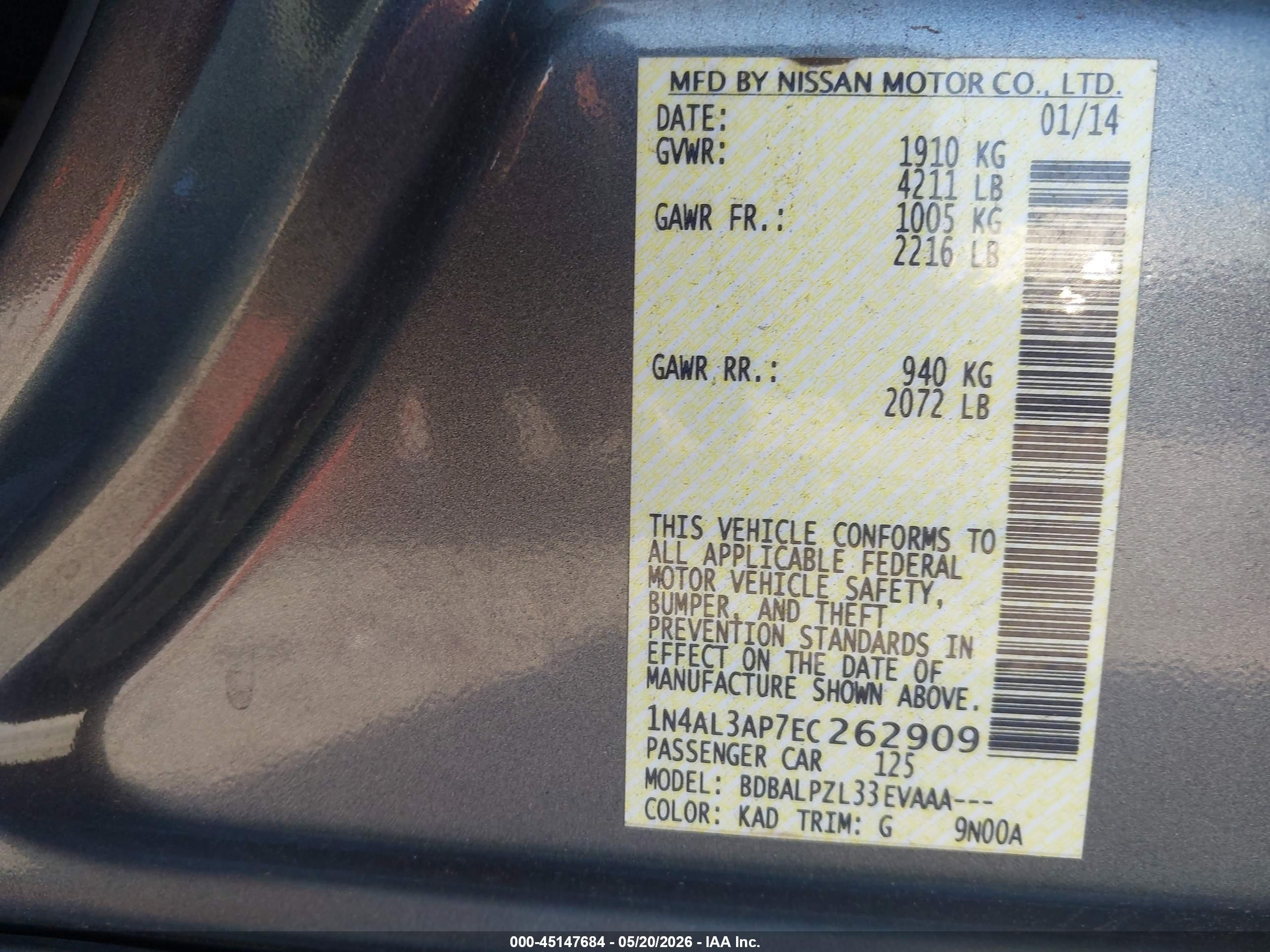 2014 Nissan Altima 2.5 Gray vin: 1N4AL3AP7EC262909