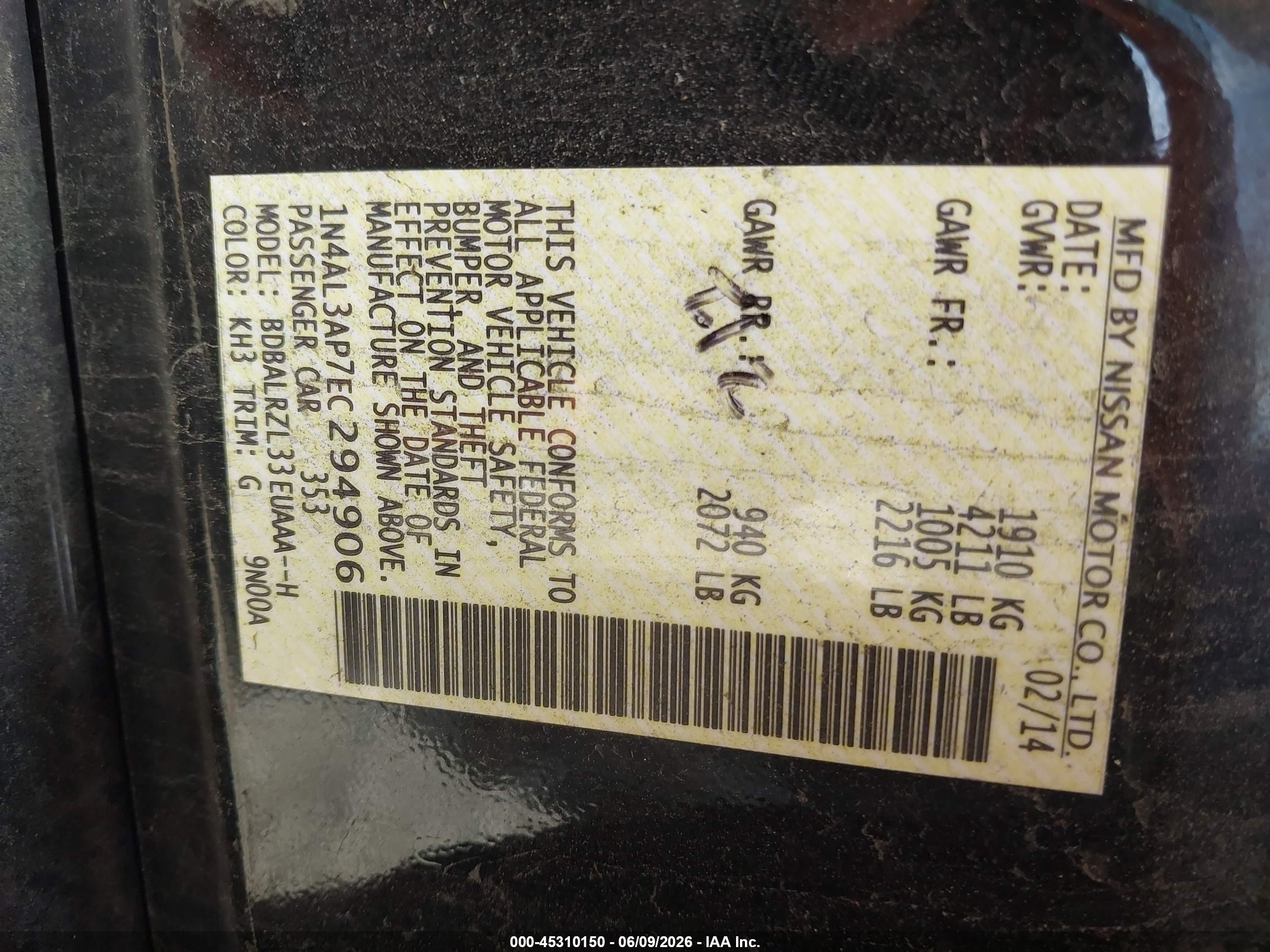 2014 Nissan Altima 2.5 S Black vin: 1N4AL3AP7EC294906