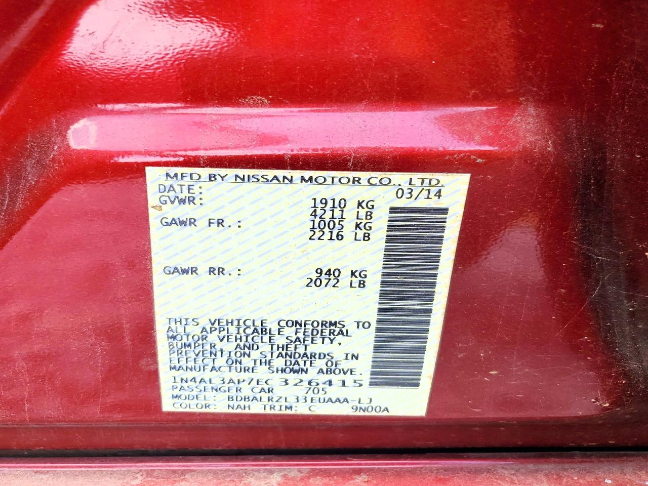 2014 Nissan Altima 2.5 S Red vin: 1N4AL3AP7EC326415