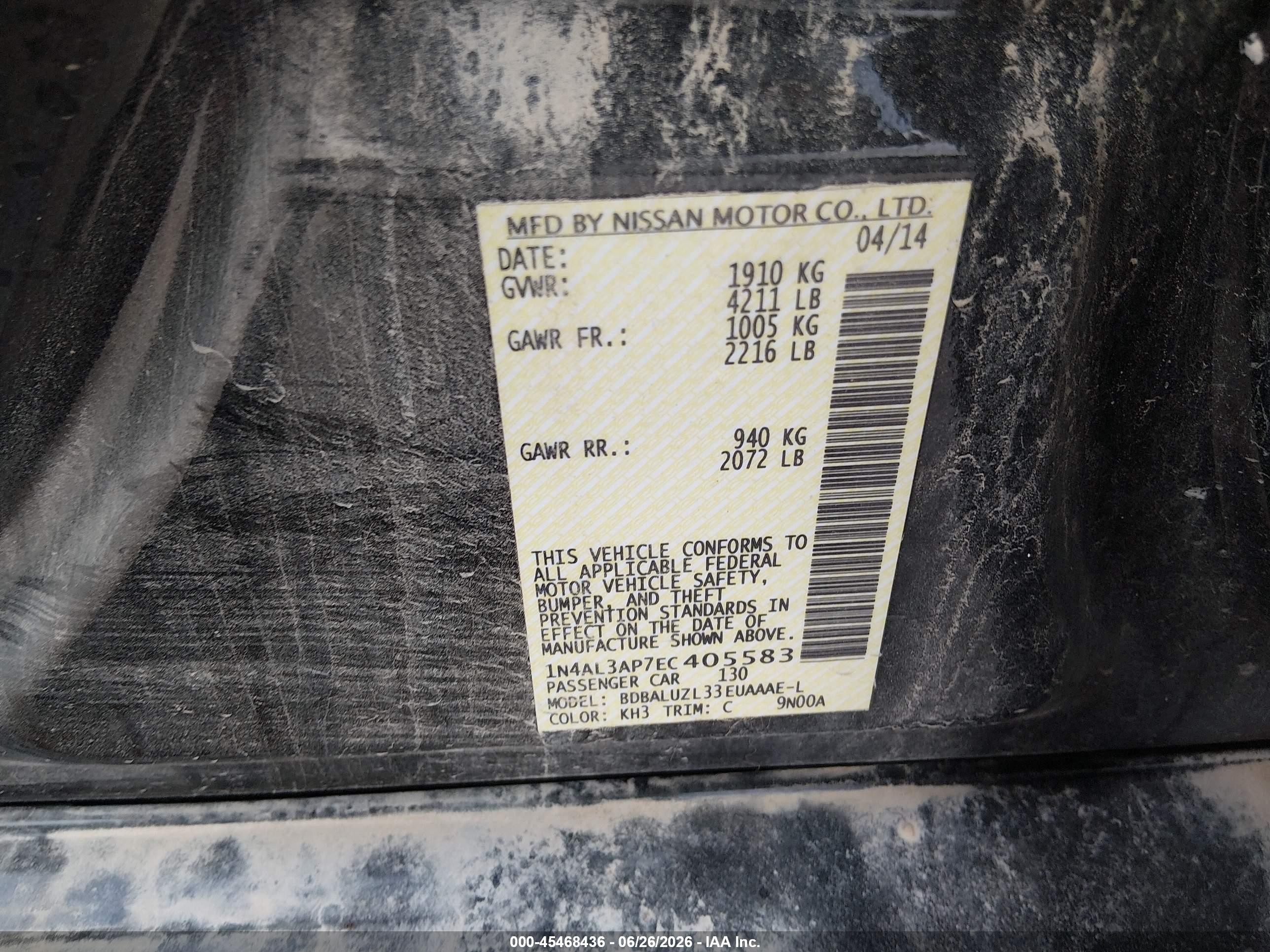 2014 Nissan Altima 2.5 Sv Black vin: 1N4AL3AP7EC405583