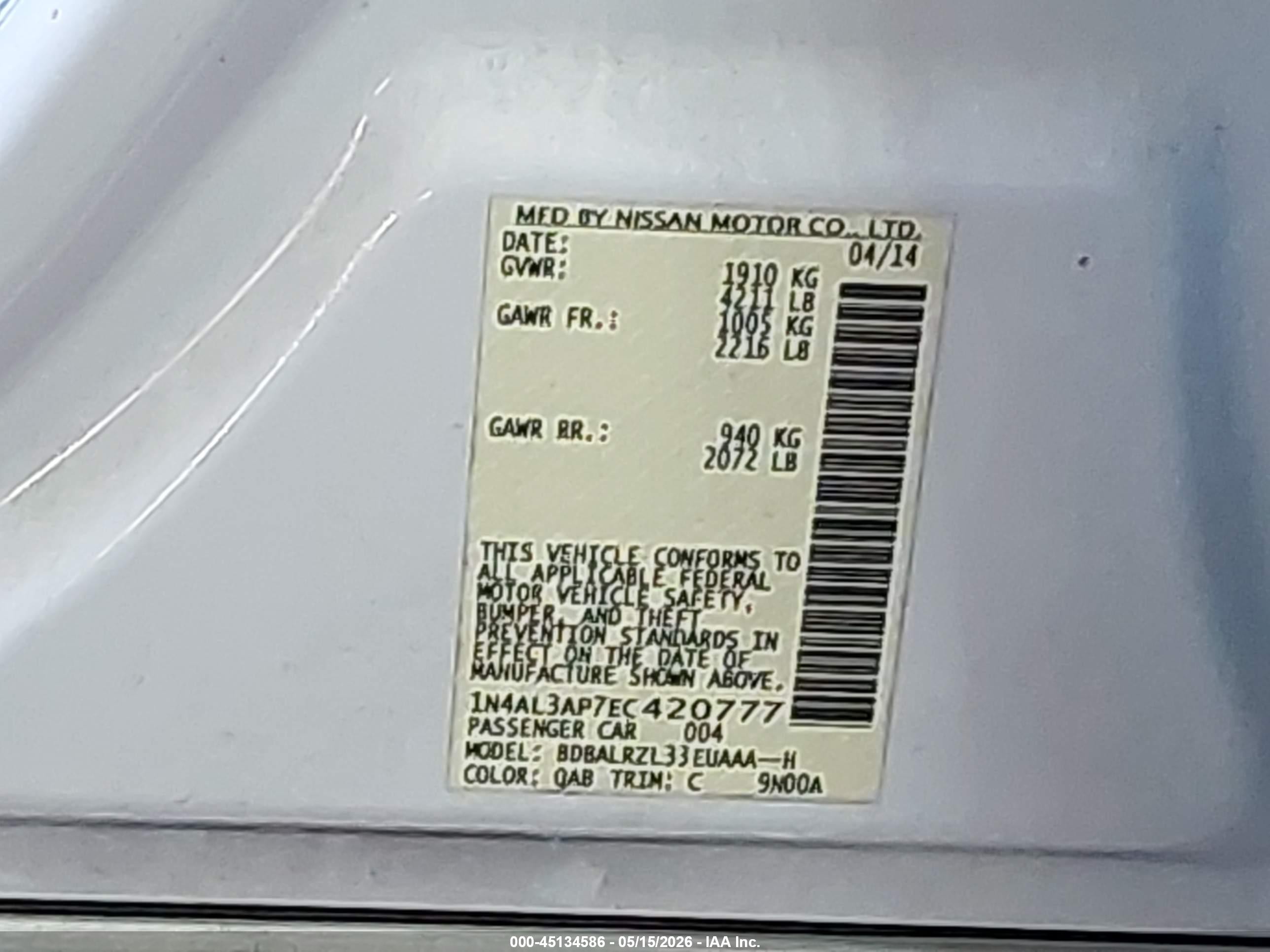 2014 Nissan Altima 2.5 S White vin: 1N4AL3AP7EC420777