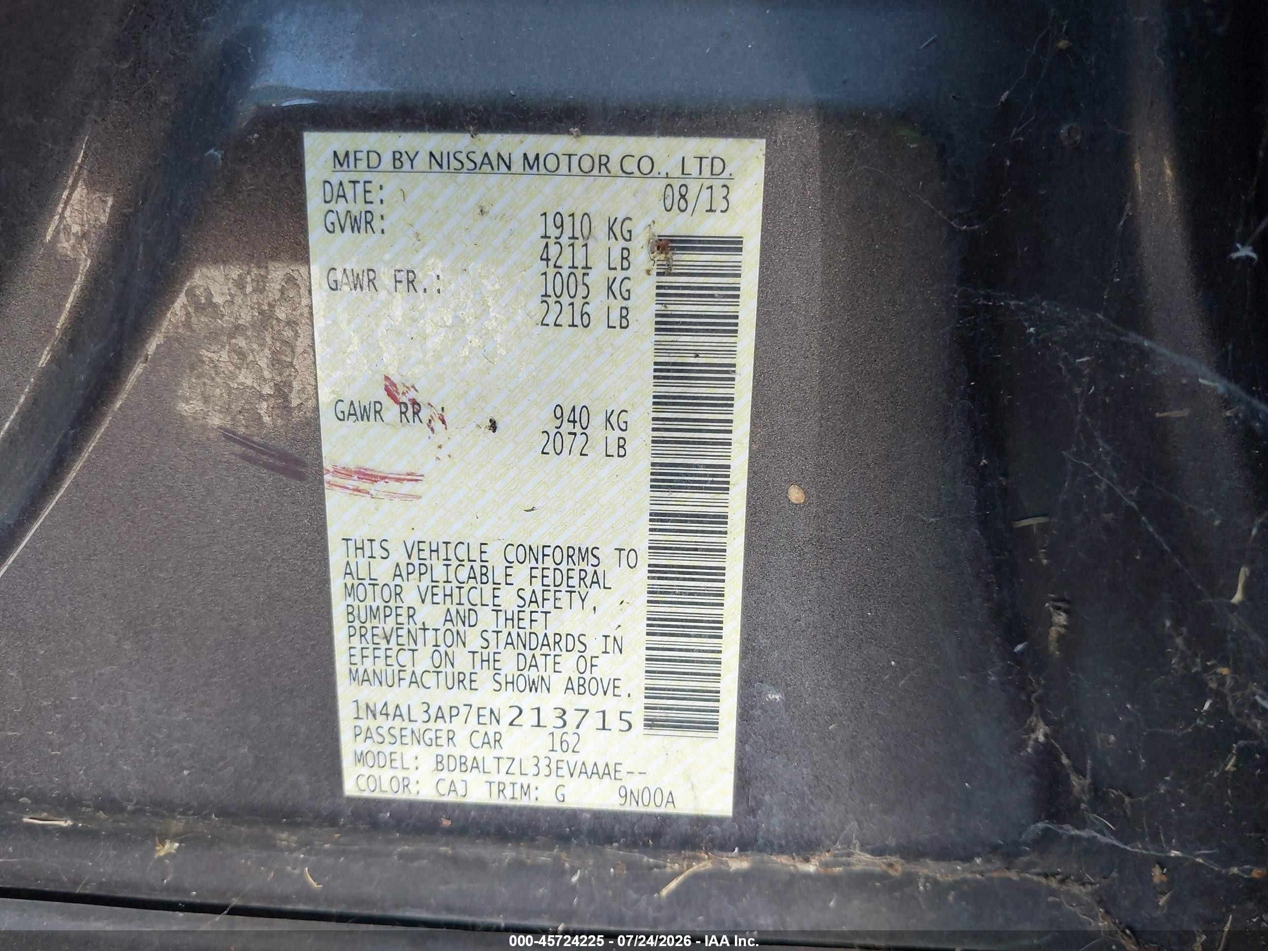 2014 Nissan Altima 2.5 Sv Gray vin: 1N4AL3AP7EN213715