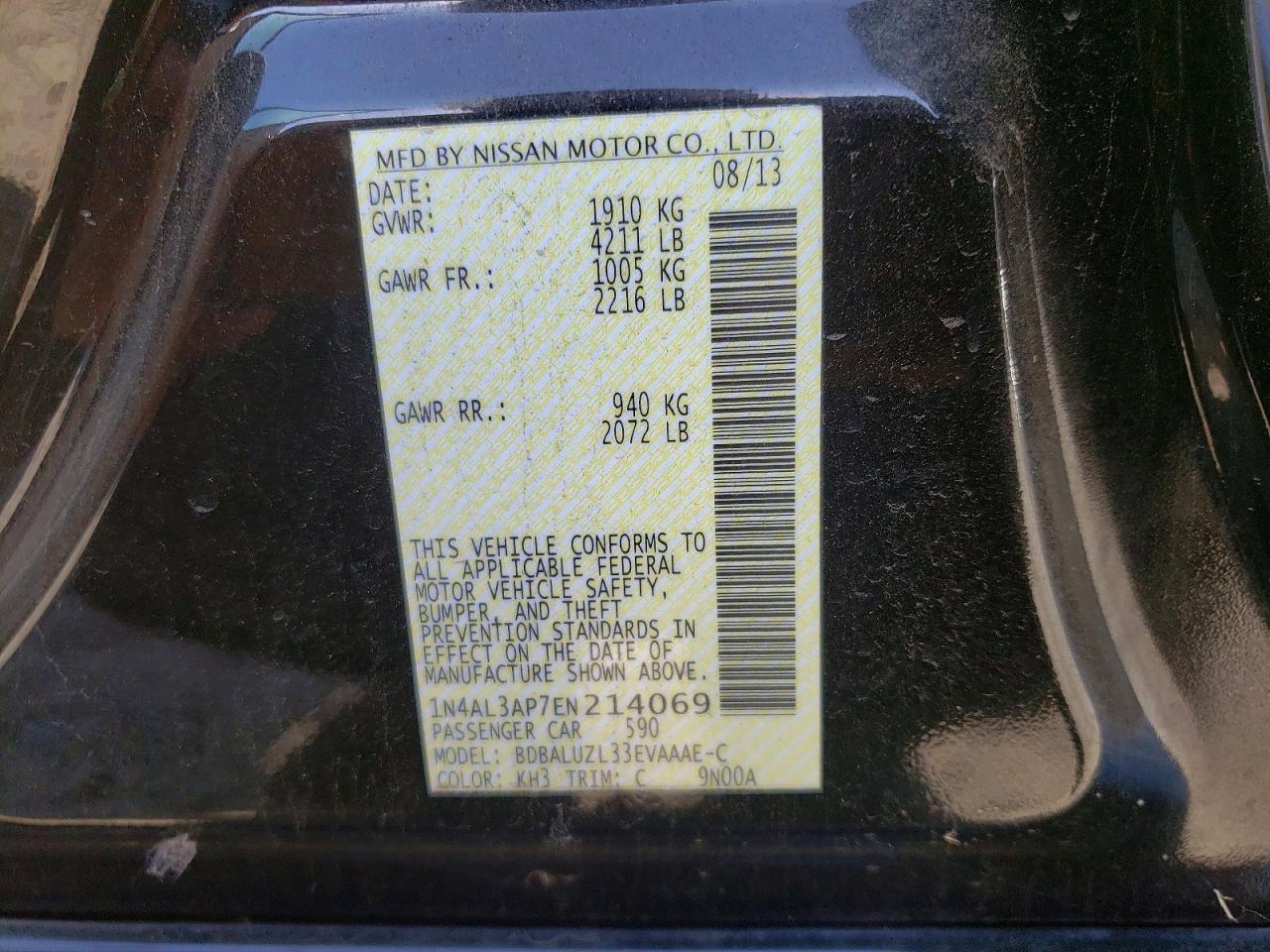 2014 Nissan Altima 2.5 Black vin: 1N4AL3AP7EN214069