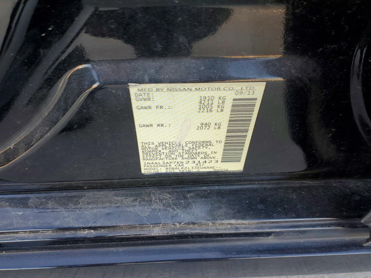 2014 Nissan Altima 2.5 S Черный vin: 1N4AL3AP7EN231423