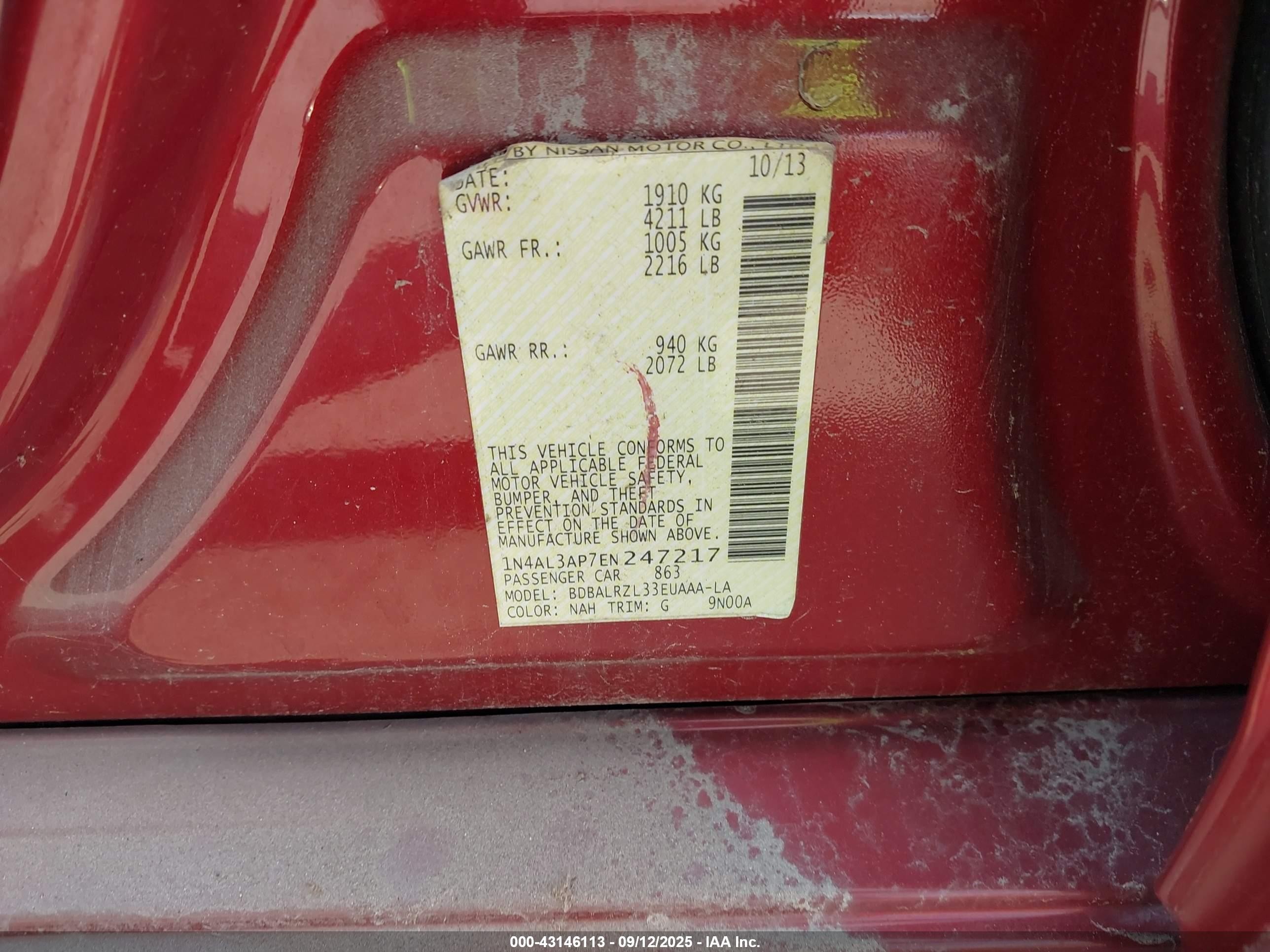 2014 Nissan Altima 2.5 S Red vin: 1N4AL3AP7EN247217