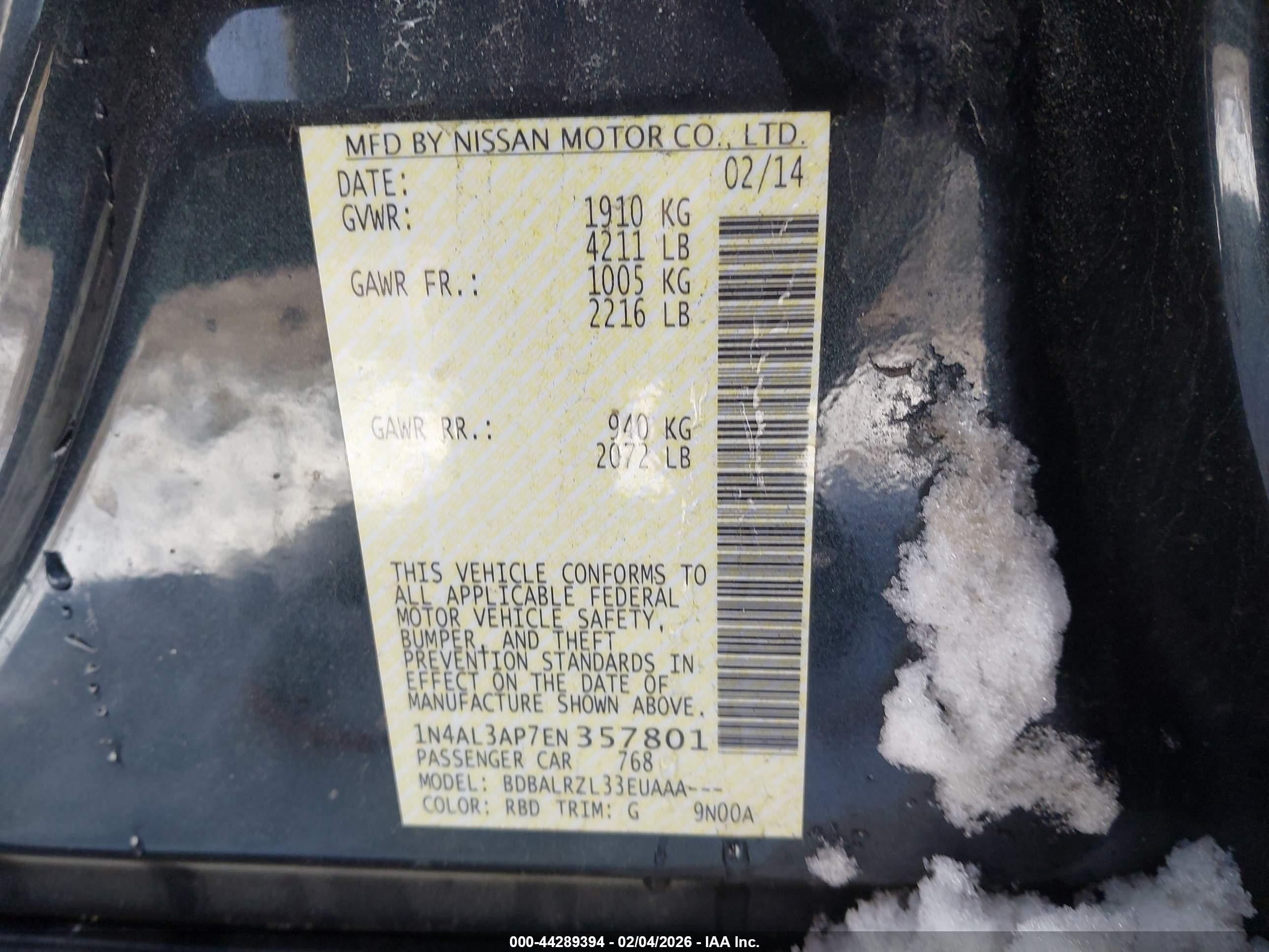 2014 Nissan Altima 2.5 S Черный vin: 1N4AL3AP7EN357801