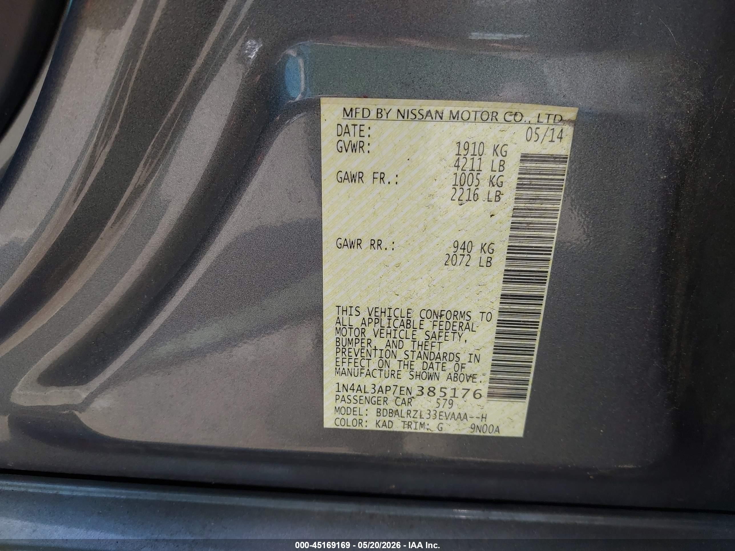 2014 Nissan Altima 2.5 S Gray vin: 1N4AL3AP7EN385176