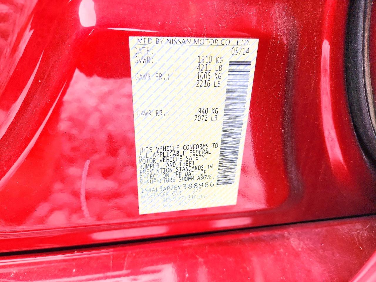 2014 Nissan Altima 2.5 S Red vin: 1N4AL3AP7EN388966