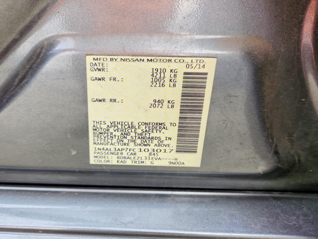 2015 Nissan Altima 2.5 S Gray vin: 1N4AL3AP7FC103017