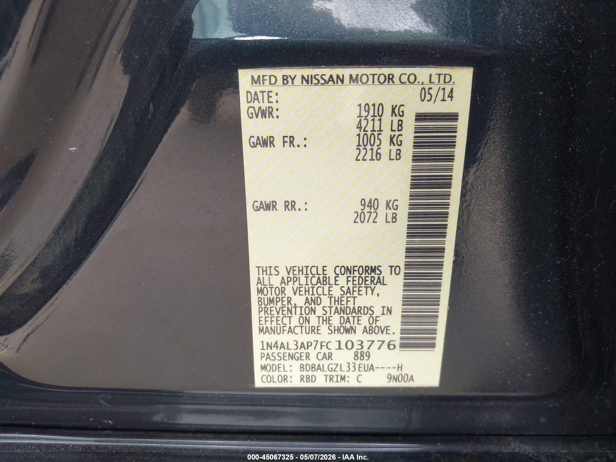 2015 Nissan Altima 2.5 S Gray vin: 1N4AL3AP7FC103776