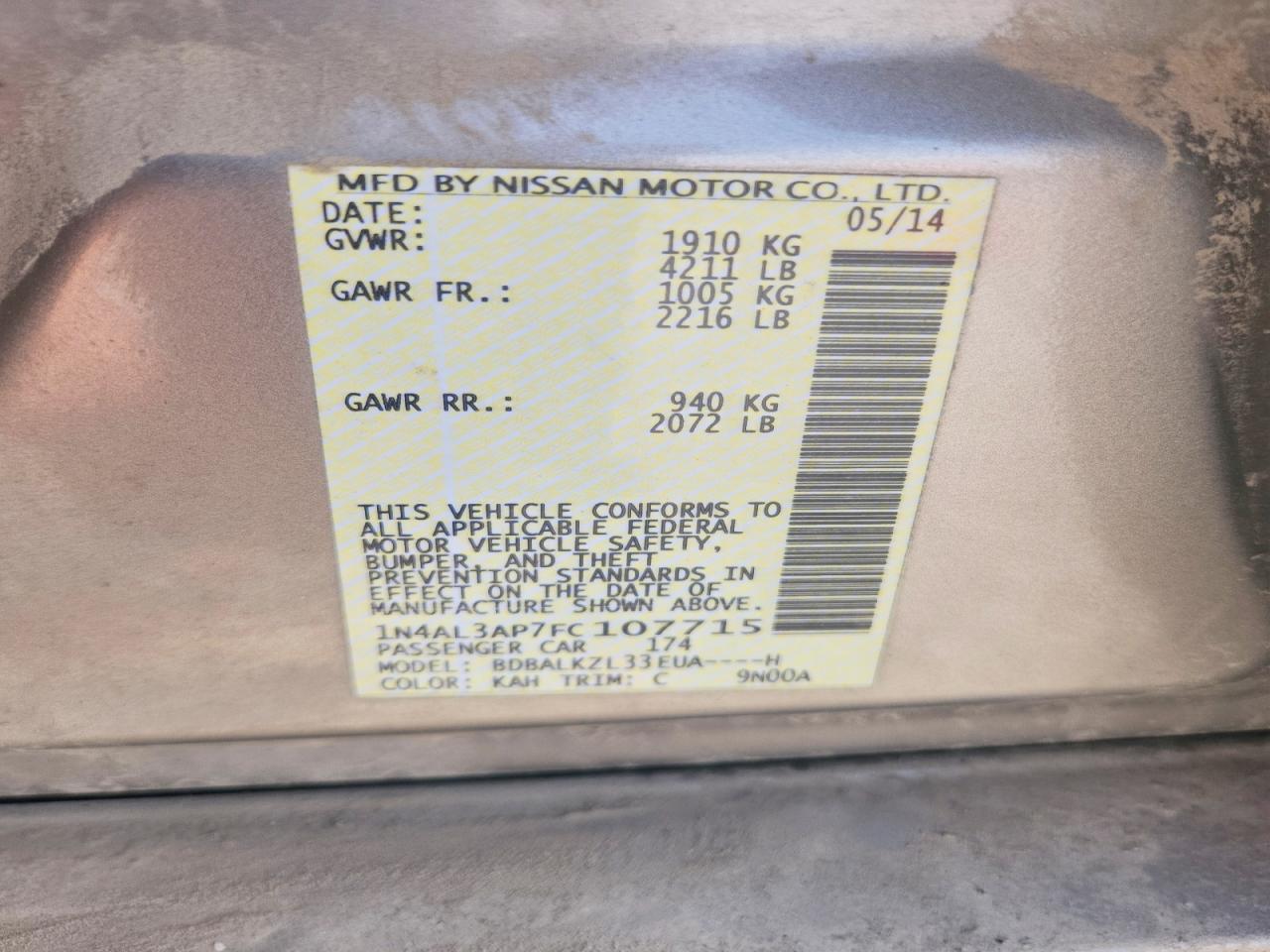 2015 Nissan Altima 2.5 Sv Silver vin: 1N4AL3AP7FC107715