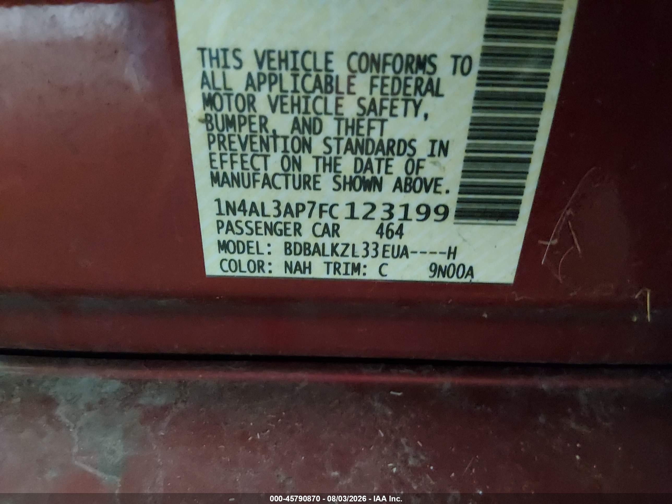 2015 Nissan Altima 2.5 Sv Red vin: 1N4AL3AP7FC123199
