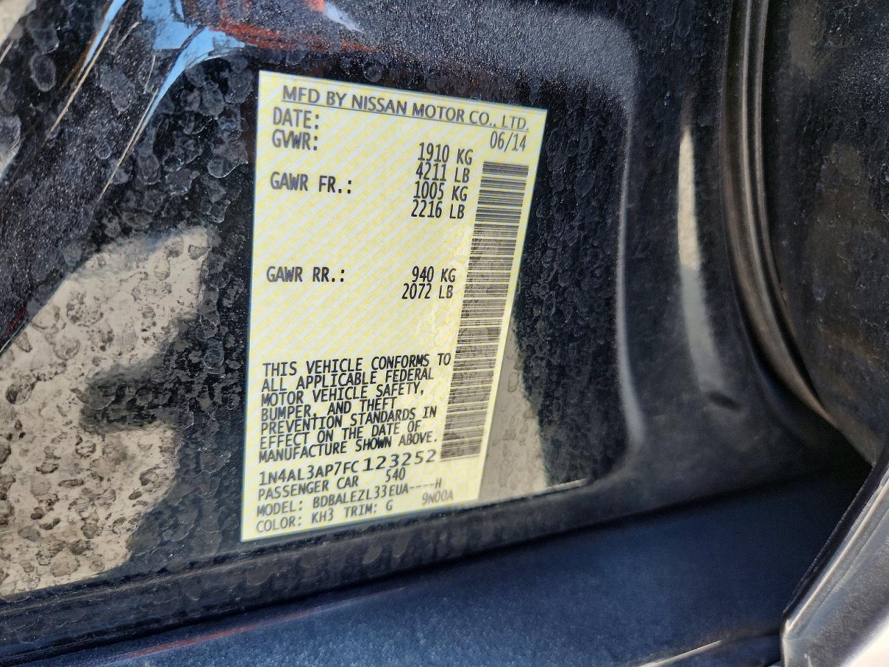 2015 Nissan Altima 2.5 S Черный vin: 1N4AL3AP7FC123252