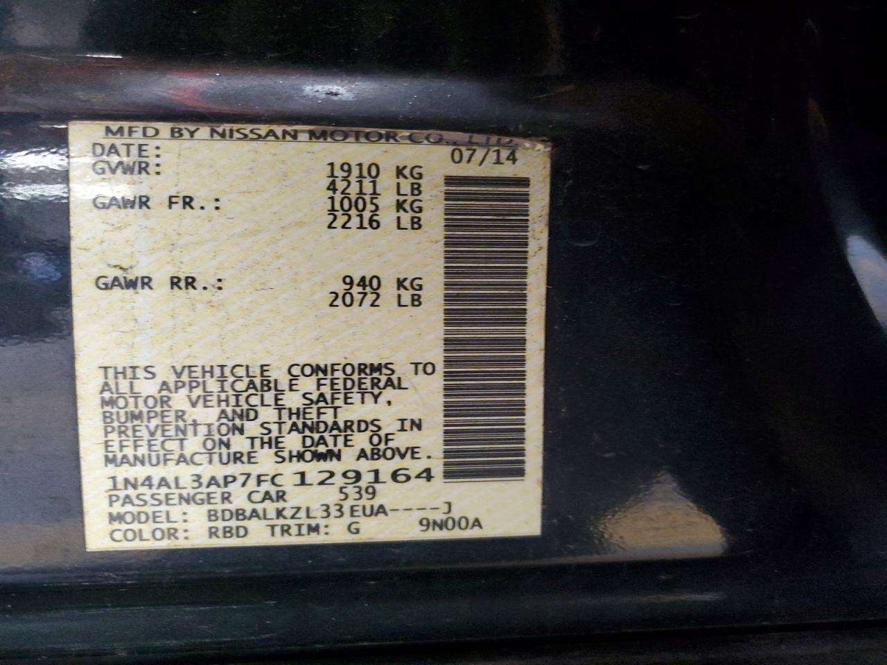 2015 Nissan Altima 2.5 Sv Blue vin: 1N4AL3AP7FC129164