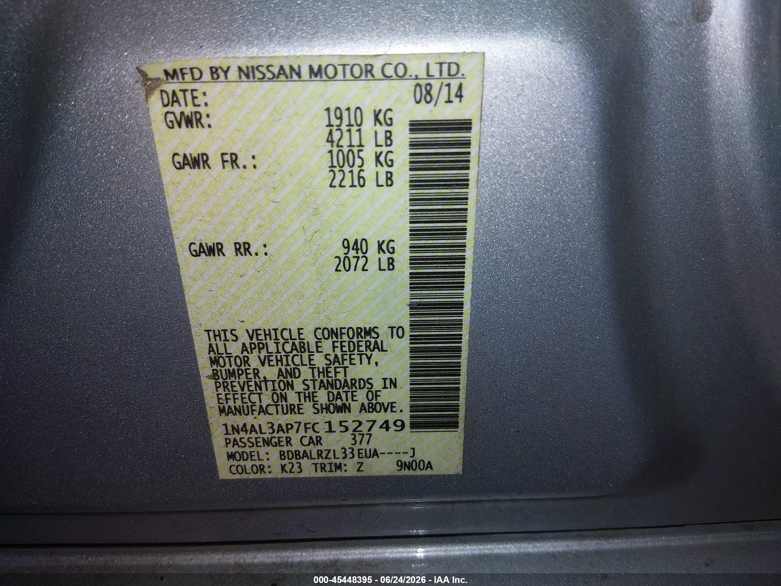 2015 Nissan Altima 2.5 Sl Silver vin: 1N4AL3AP7FC152749