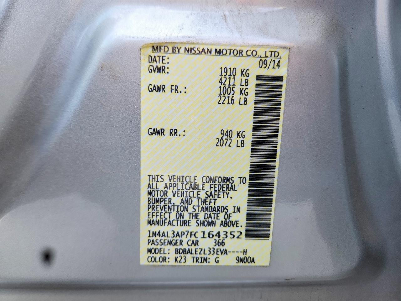 2015 Nissan Altima 2.5 S Silver vin: 1N4AL3AP7FC164352