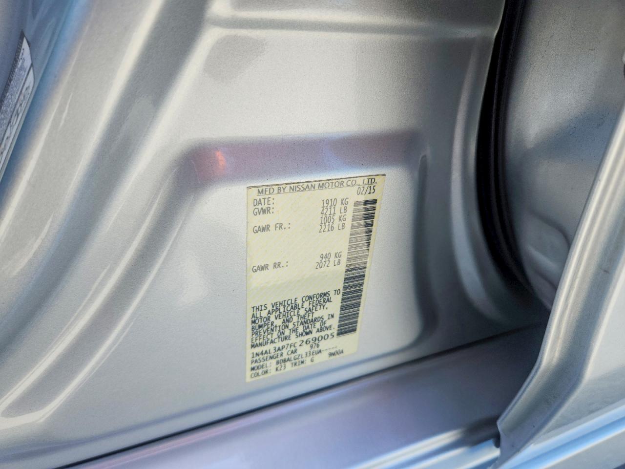 2015 Nissan Altima 2.5 S Серебряный vin: 1N4AL3AP7FC269005