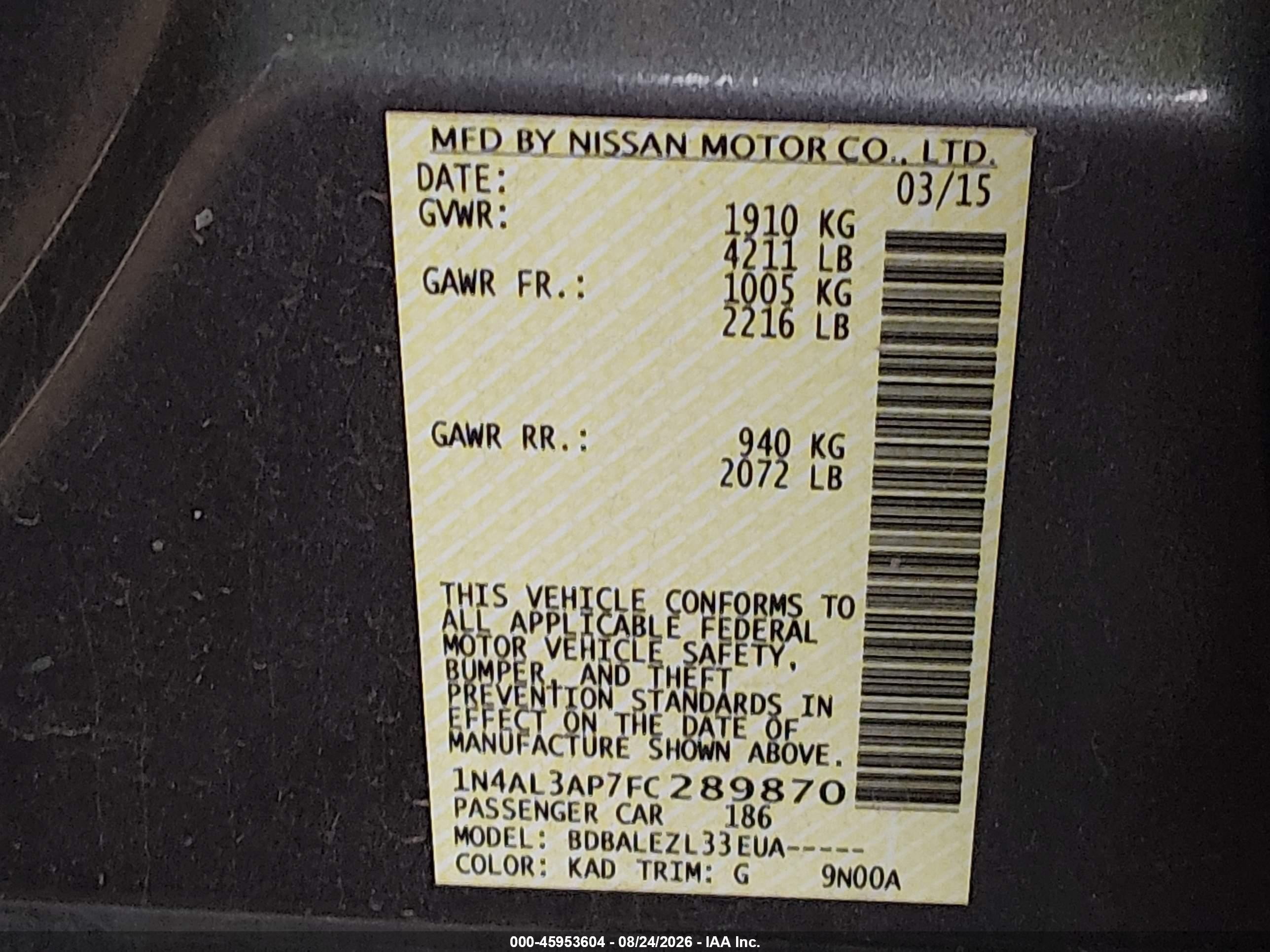 2015 Nissan Altima 2.5 S Gray vin: 1N4AL3AP7FC289870