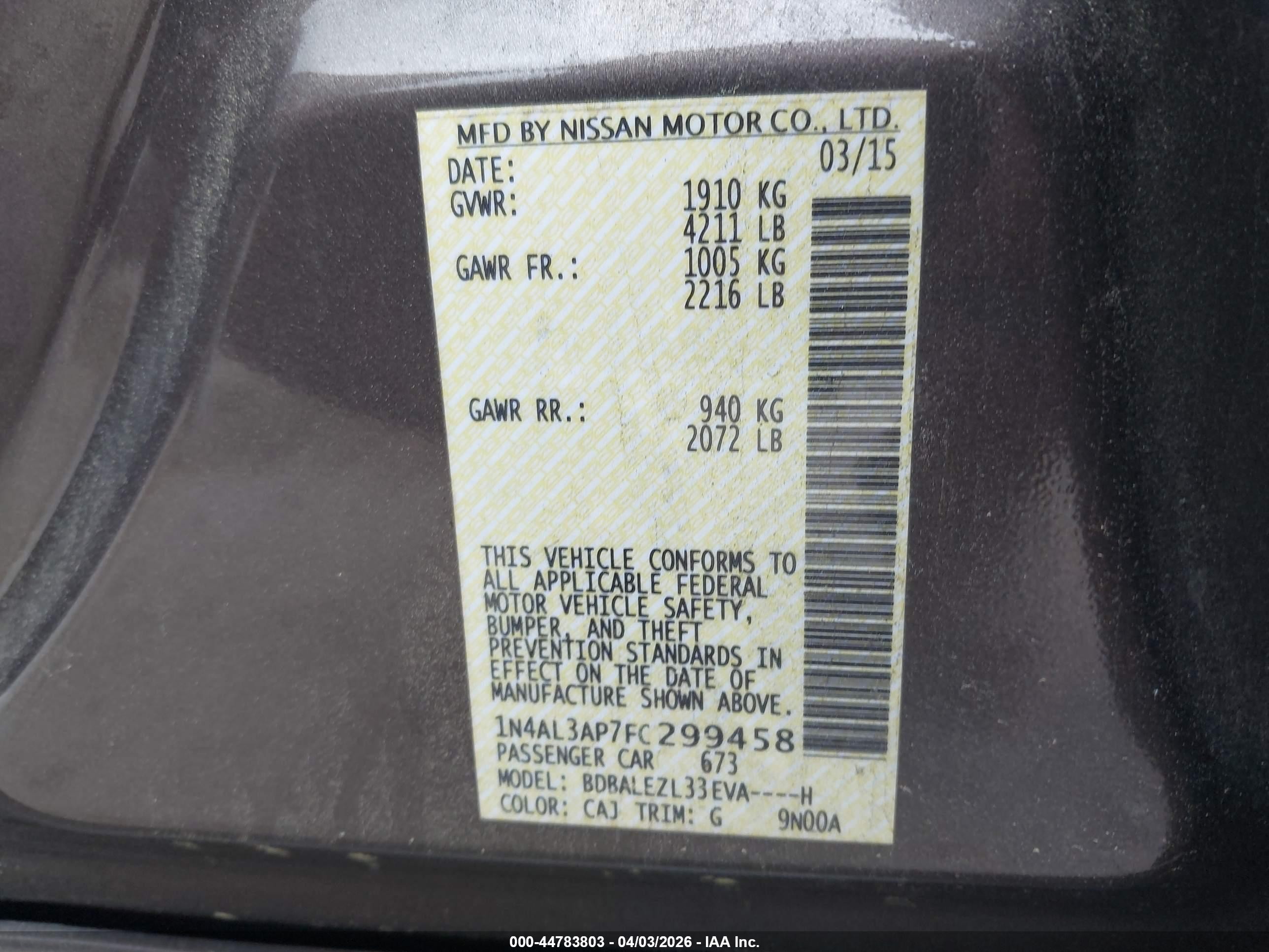 2015 Nissan Altima 2.5 S Black vin: 1N4AL3AP7FC299458
