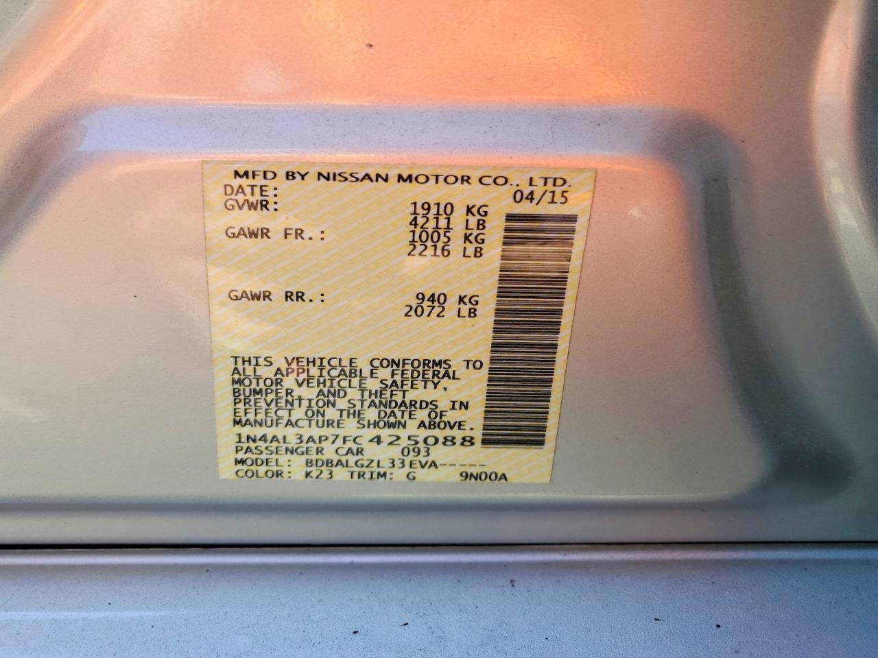 2015 Nissan Altima 2.5 S Silver vin: 1N4AL3AP7FC425088