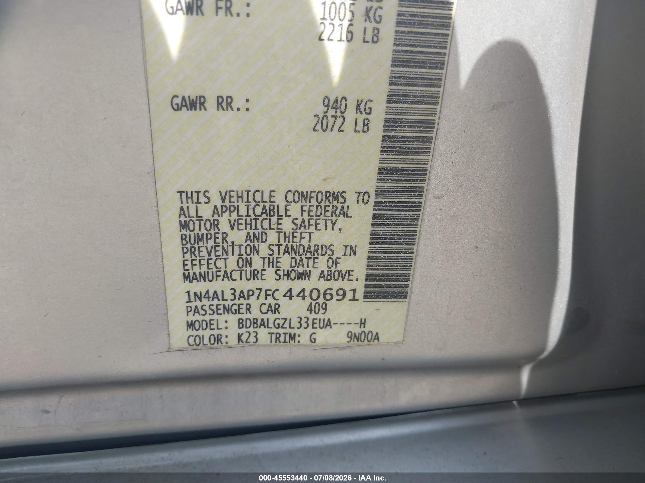2015 Nissan Altima 2.5 S Серебряный vin: 1N4AL3AP7FC440691