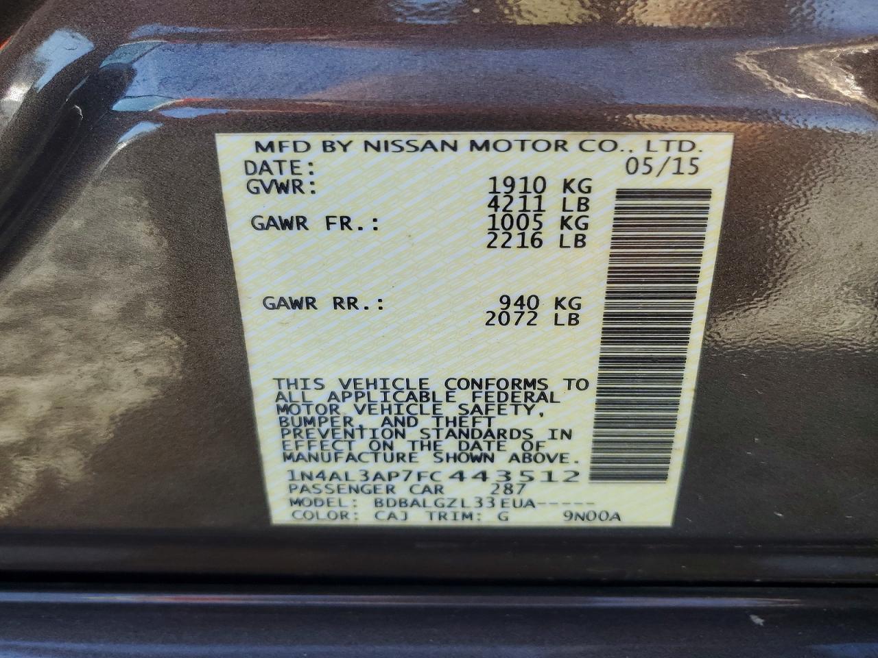 2015 Nissan Altima 2.5 S Brown vin: 1N4AL3AP7FC443512