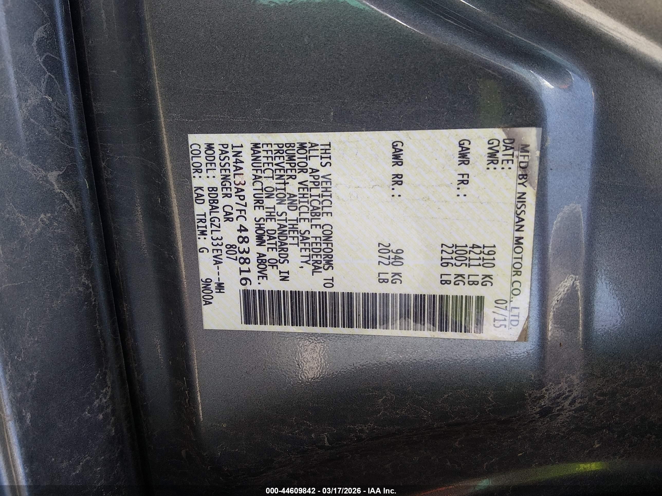 2015 Nissan Altima 2.5 S Silver vin: 1N4AL3AP7FC483816