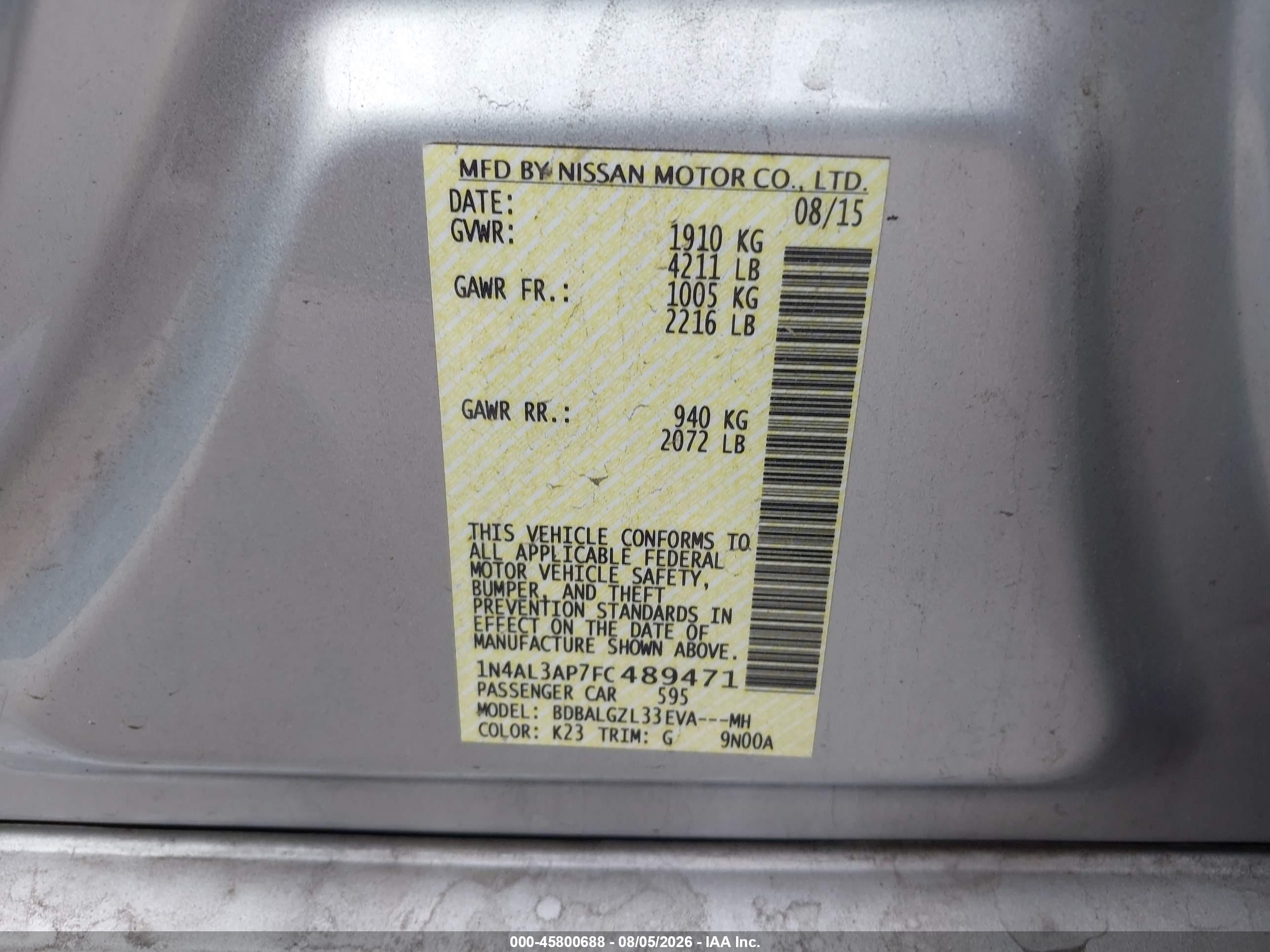2015 Nissan Altima 2.5 S Silver vin: 1N4AL3AP7FC489471