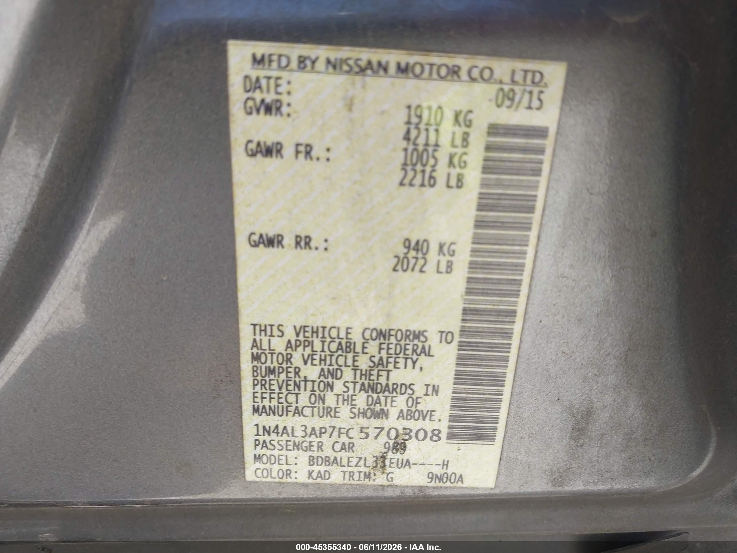 2015 Nissan Altima 2.5 S Gray vin: 1N4AL3AP7FC570308