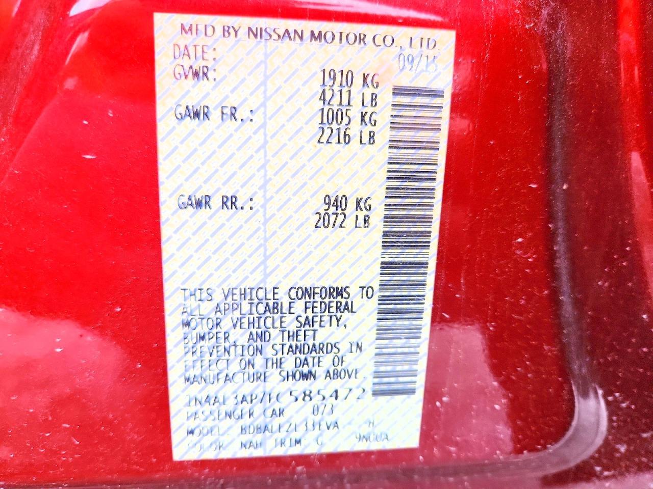 2015 Nissan Altima 2.5 S Red vin: 1N4AL3AP7FC585472