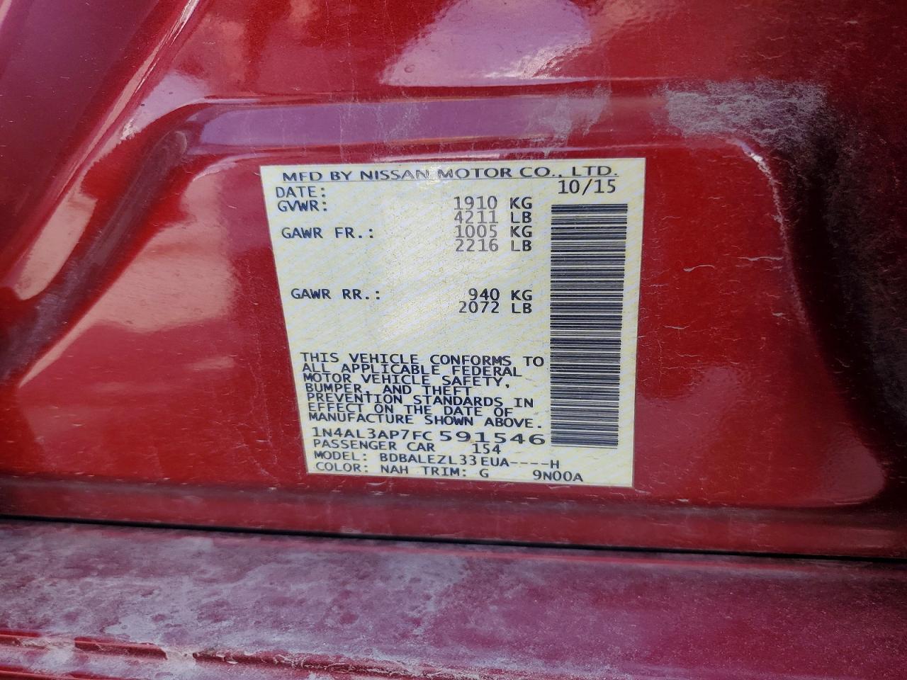 2015 Nissan Altima 2.5 S Red vin: 1N4AL3AP7FC591546