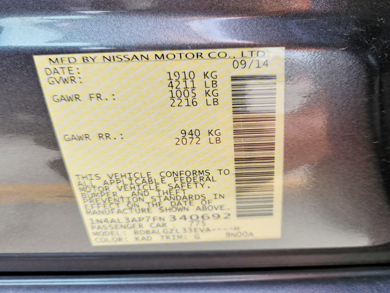 2015 Nissan Altima 2.5 S Gray vin: 1N4AL3AP7FN340692