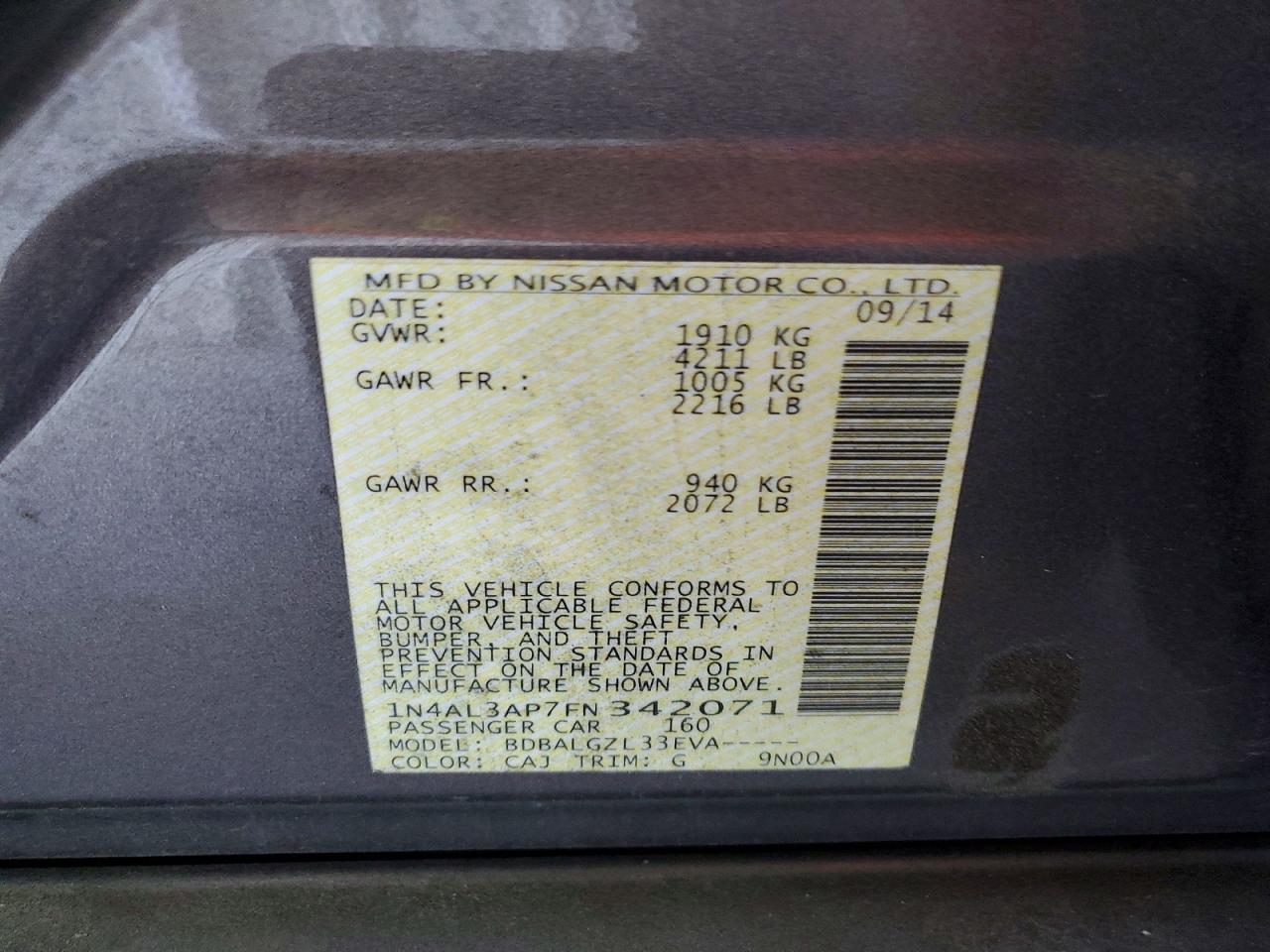2015 Nissan Altima S Brown vin: 1N4AL3AP7FN342071
