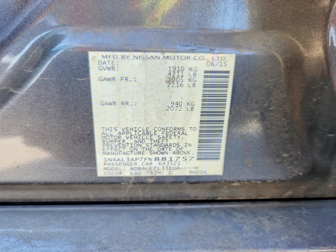 2015 Nissan Altima 2.5 S Серый vin: 1N4AL3AP7FN881757