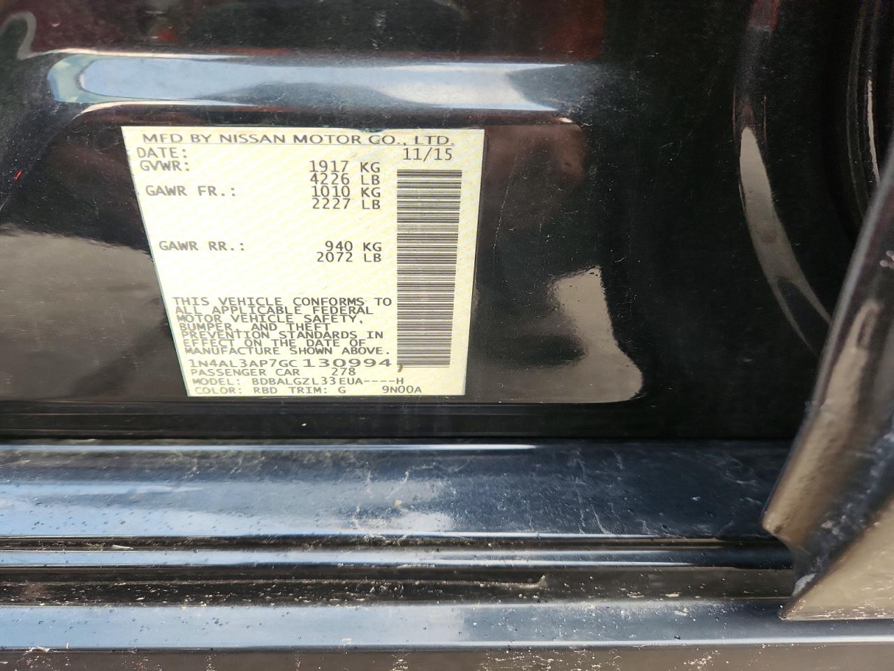 2016 Nissan Altima 2.5 S Угольный vin: 1N4AL3AP7GC130994
