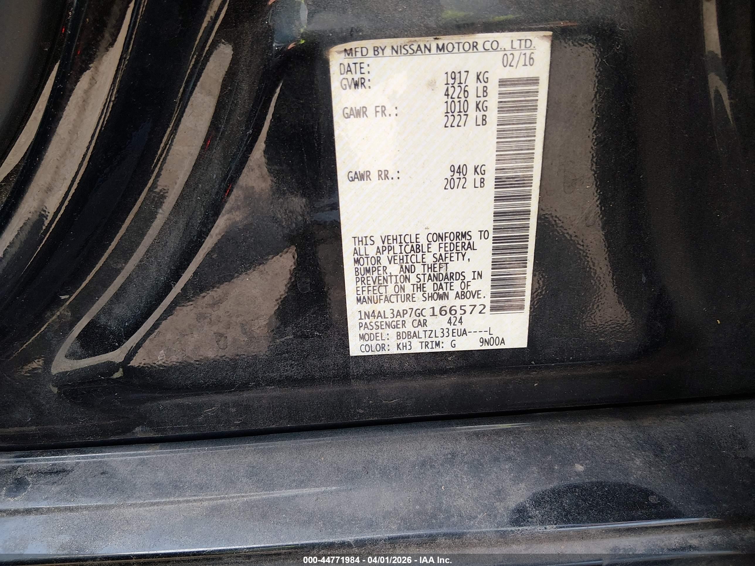 2016 Nissan Altima 2.5 Sl Черный vin: 1N4AL3AP7GC166572