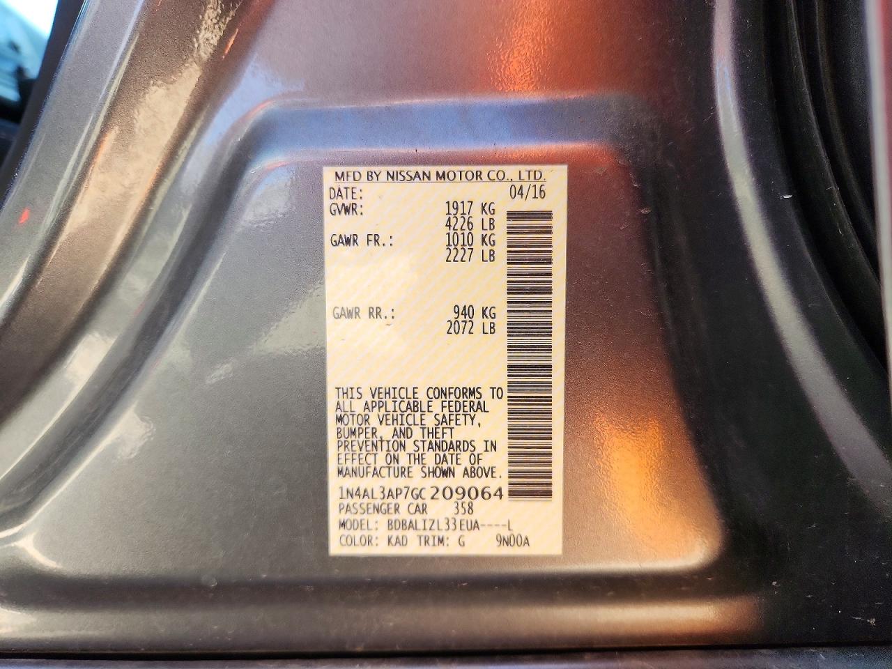 2016 Nissan Altima 2.5 Sv Gray vin: 1N4AL3AP7GC209064