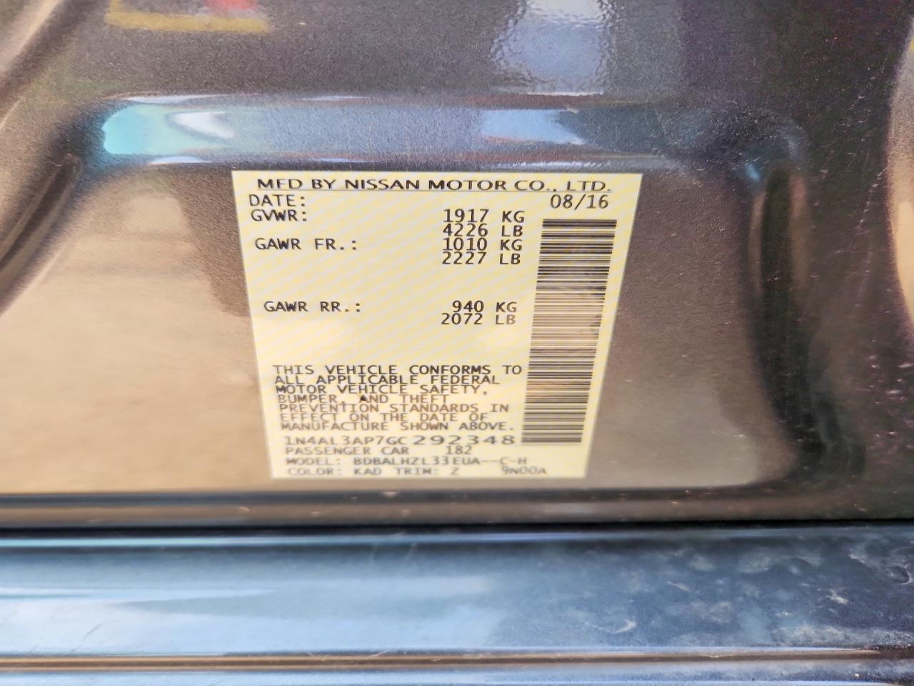 2016 Nissan Altima 2.5 Sr Gray vin: 1N4AL3AP7GC292348