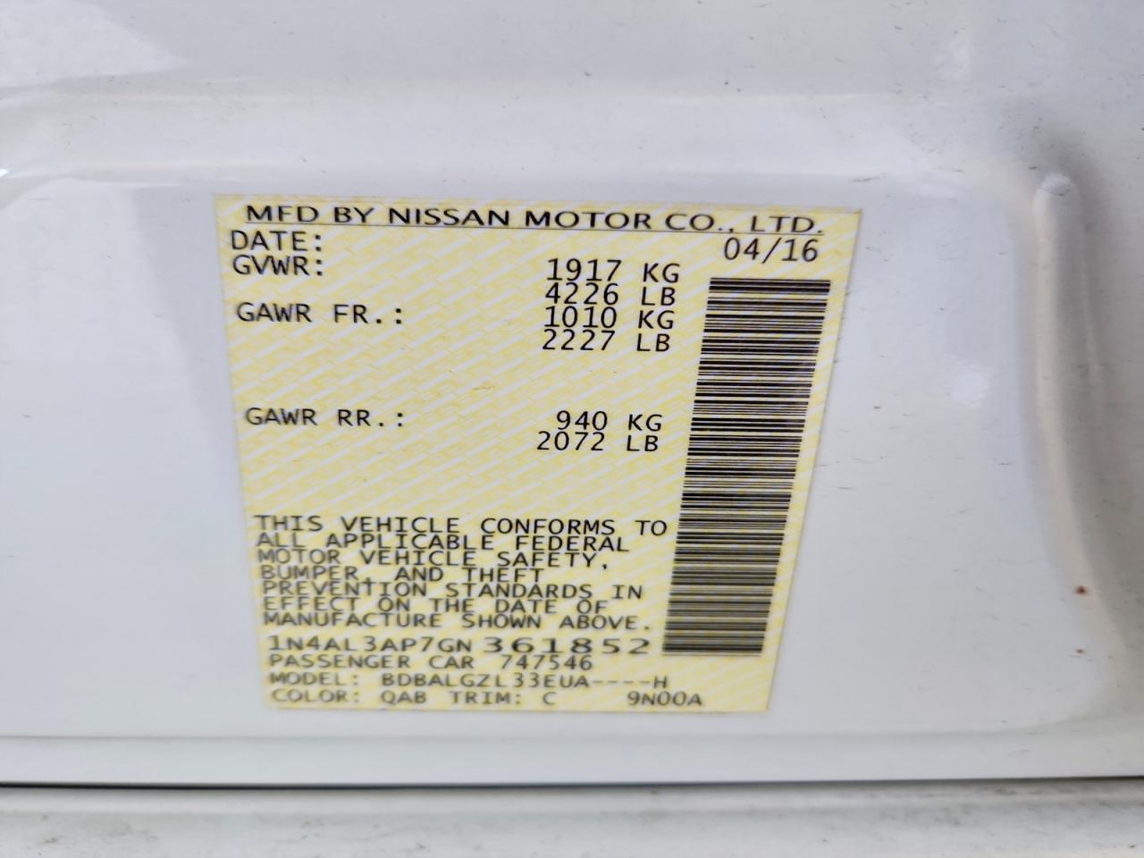 2016 Nissan Altima 2.5 S White vin: 1N4AL3AP7GN361852